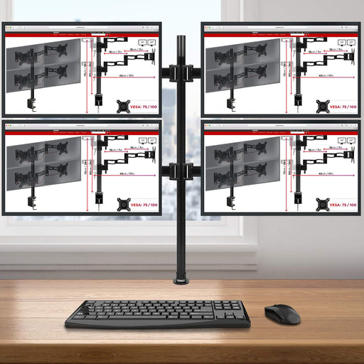 Duronic DM254 Monitorarm | Monitor Halterung 4 Bildschirme bis 27" Zoll | LCD LED Display Ständer bis 8 kg | Höhenverstellbar | Neigbar -90° bis +35° | Drehbar 360° | Monitorhalterung 4fach Arm VESA