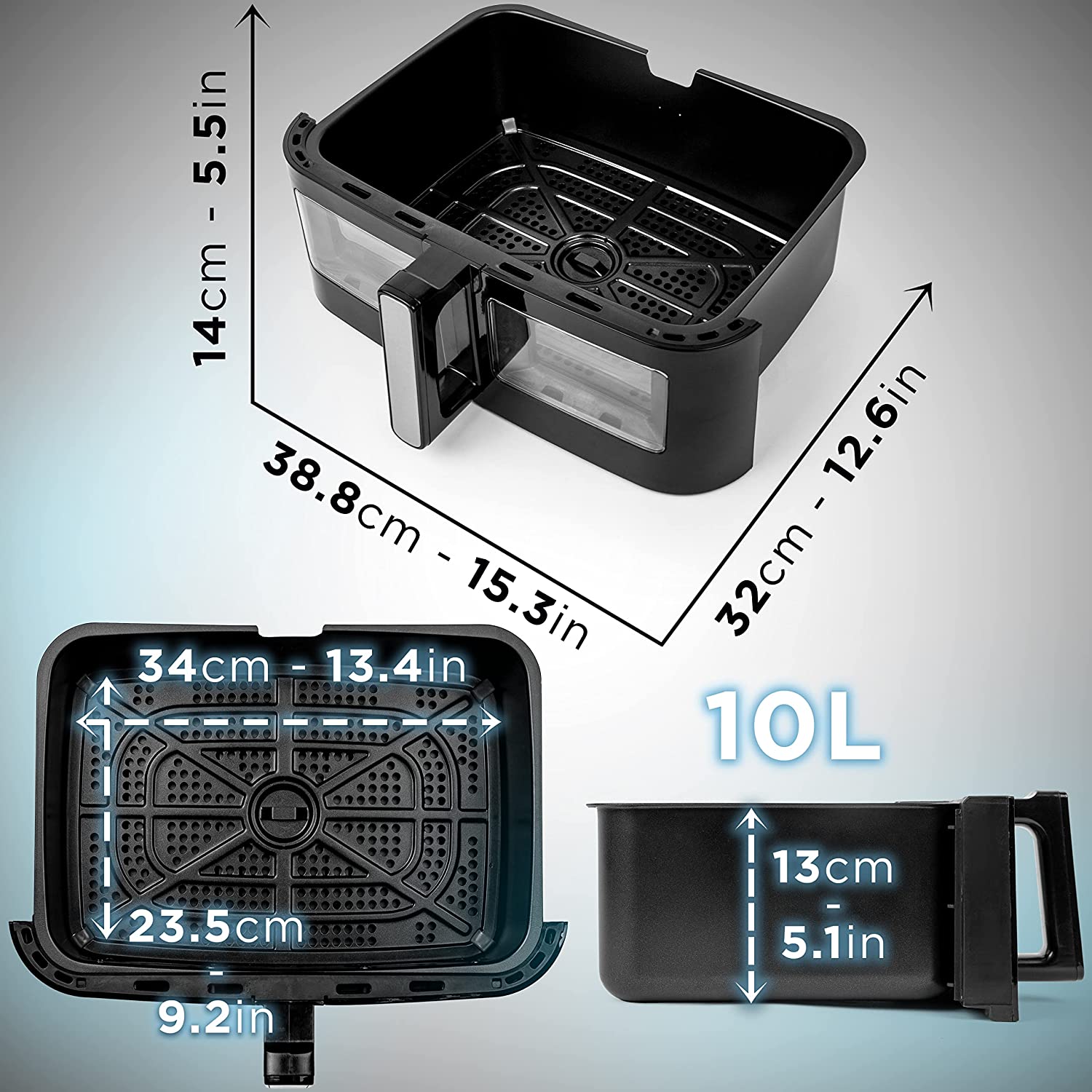 Duronic AFD1 Zubehör Ersatzkorb für AF34 Heißluftfritteuse von Duronic, 10 Liter Volumen großer Frittierkorb, Frittieren ohne Öl, Zubehör für Airfryer