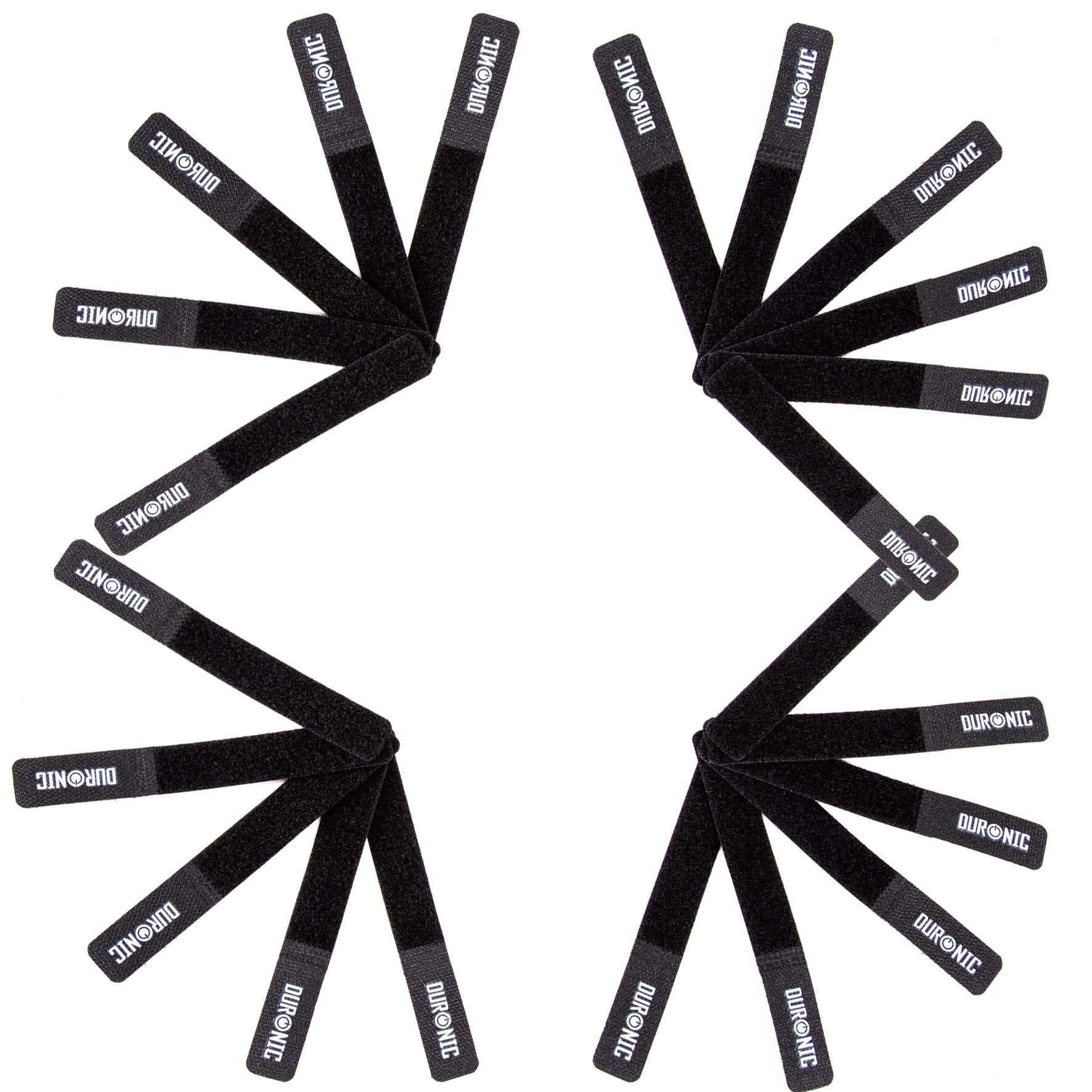 Duronic 24 STRAPS Kabelbinder | 2x15cm wiederverwendbares Klettband mit Klettverschluss | Kabelklettbänder für Kabelmanagement | Schwarze Klettkabelbinder | Wiederverschließbare Kabelorganizer