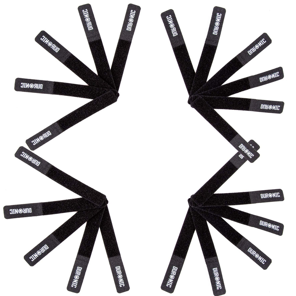 Duronic 24 STRAPS wiederverwendbare Kabelbinder | 2x15cm Klettband mit Klettverschluss | Kabelklettbänder für Kabelmanagement | Schwarze Klettkabelbinder | Wiederverschließbare Kabelorganizer