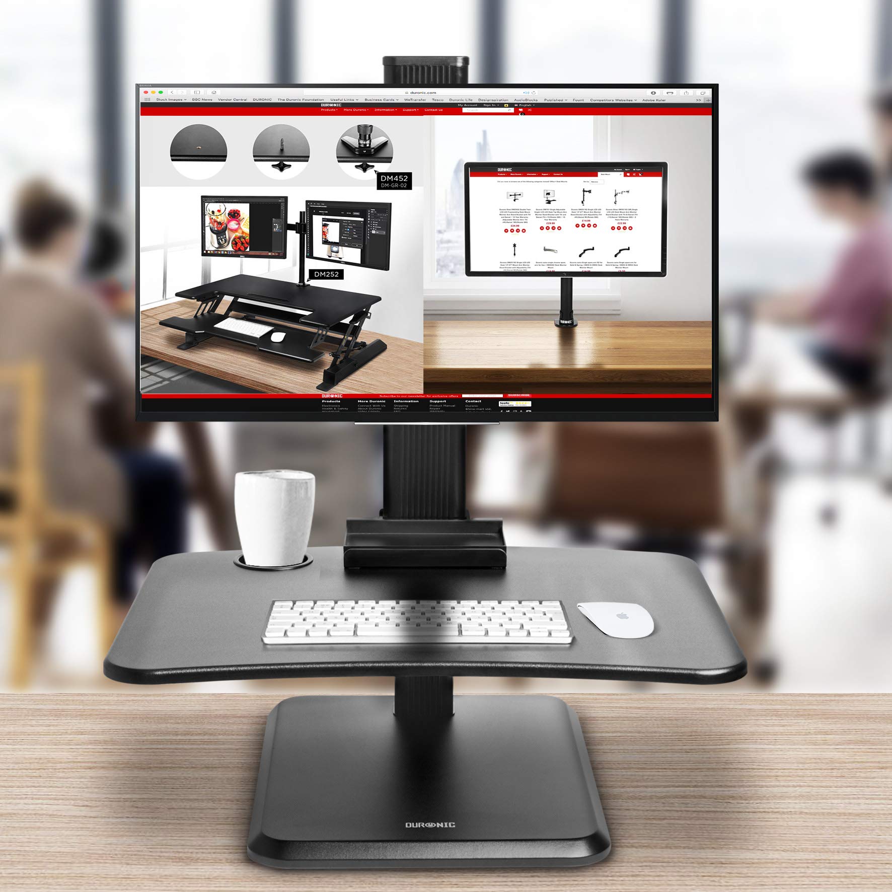 Duronic DM05D14 Schreibtischaufsatz mit Monitorhalterung | Computertisch 65 x 51 cm | Workstation höhenverstellbar 7 - 44 cm | Stehpult für Bildschirm, Smartphone und Tastaturablage | Display bis 8 kg