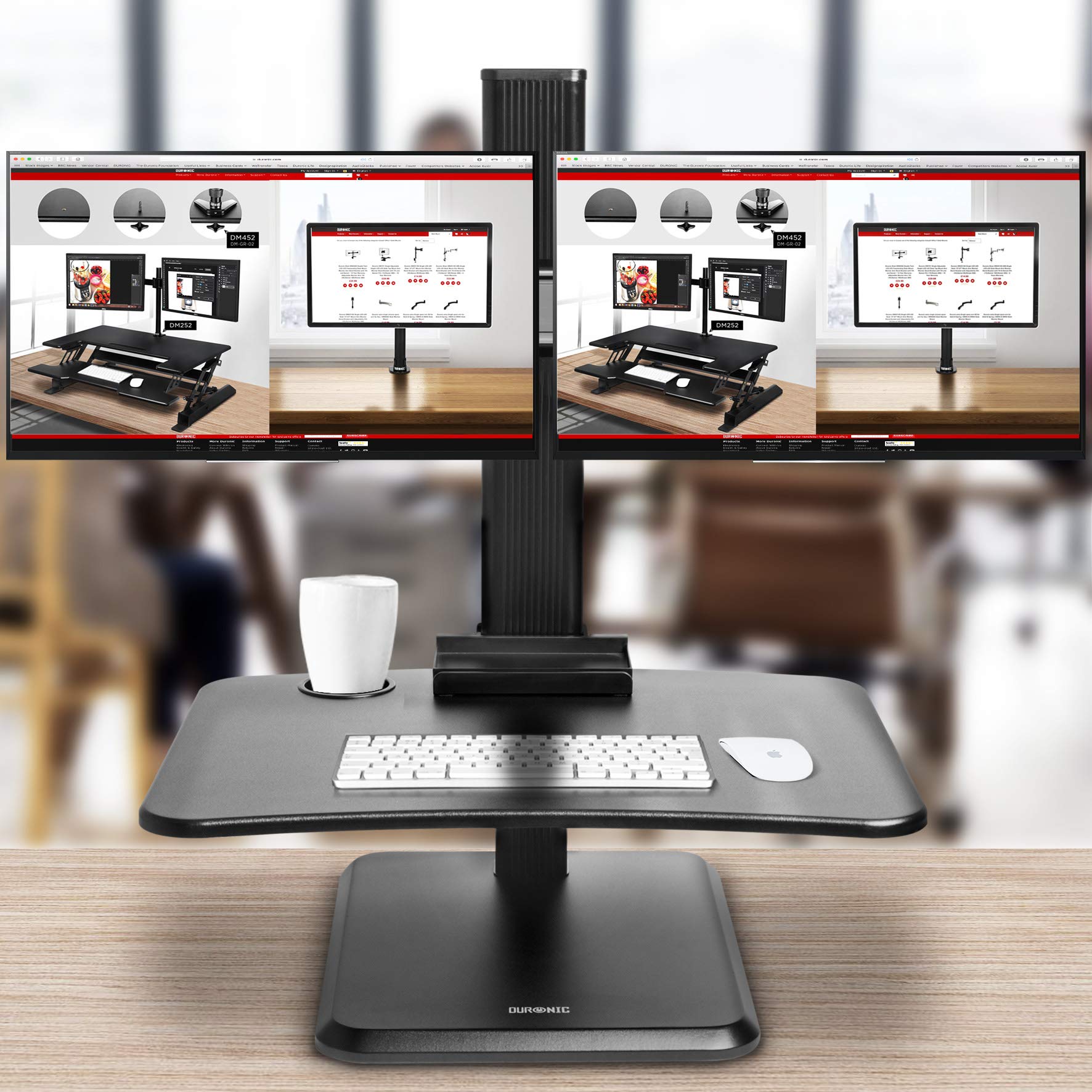 Duronic DM05D15 Schreibtischaufsatz mit Monitorhalterung | Computertisch 65 x 51 cm | Workstation höhenverstellbar 7 - 44 cm | Stehpult für 2 Bildschirme, Smartphone und Tastaturablage | Displays 8 kg