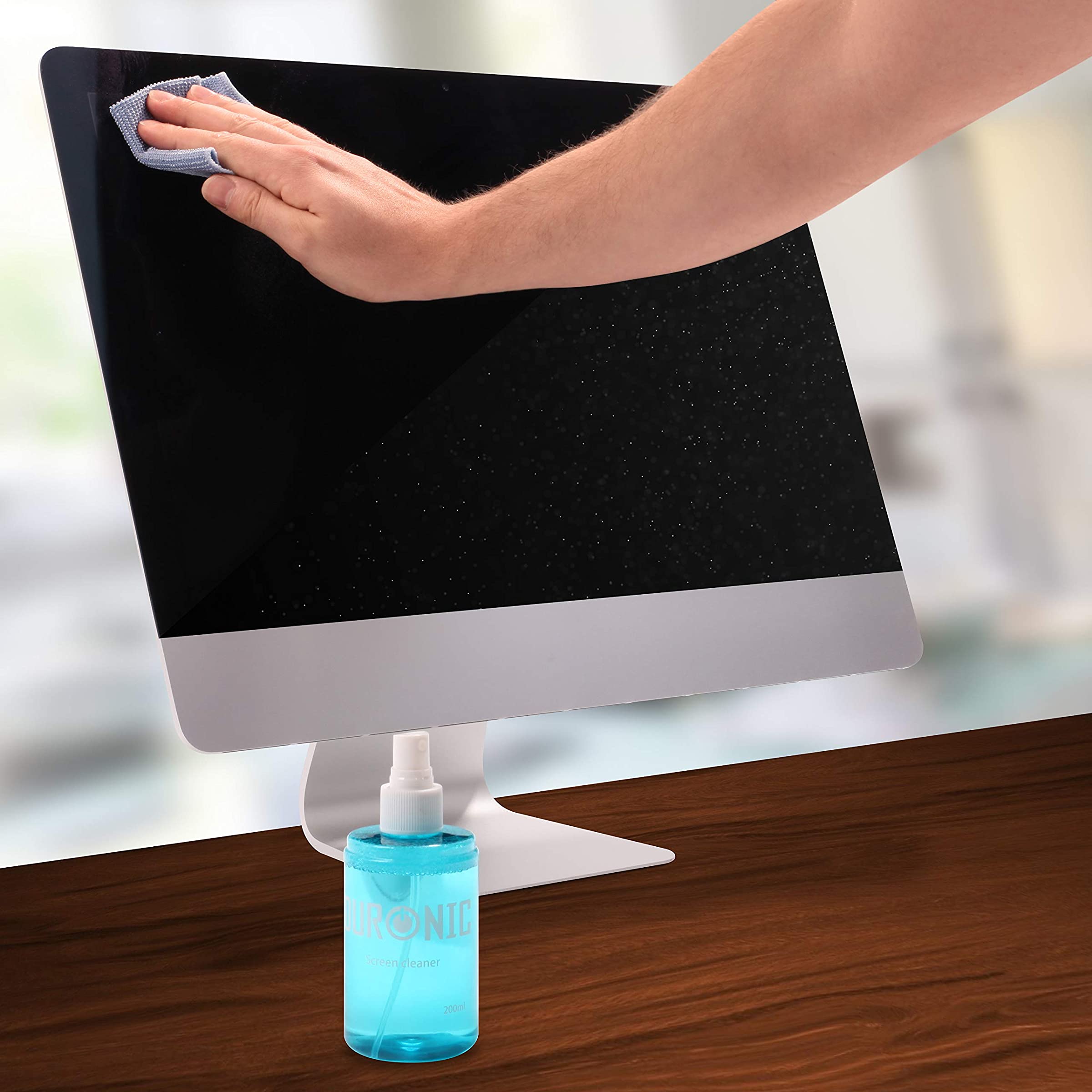 Duronic SCK101 Single Bildschirmreiniger mit Mikrofasertuch | 200 ml Displayreiniger für Monitore, Smartphones und Tablets | Screen Cleaner für LCD und OLED | Auch als Glasreiniger geeignet