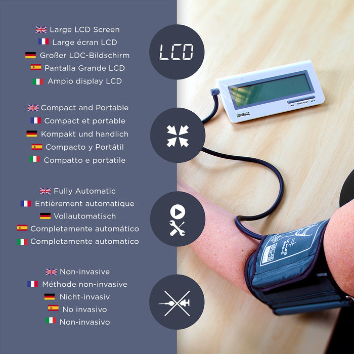 Duronic BPM400 Elektronisches Oberarm Blutdruckmessgerät mit einstellbarer Manschette 22-42 cm – Automatische Blutdruckmessung – Medizinisch zertifiziert – Großer LCD Bildschirm