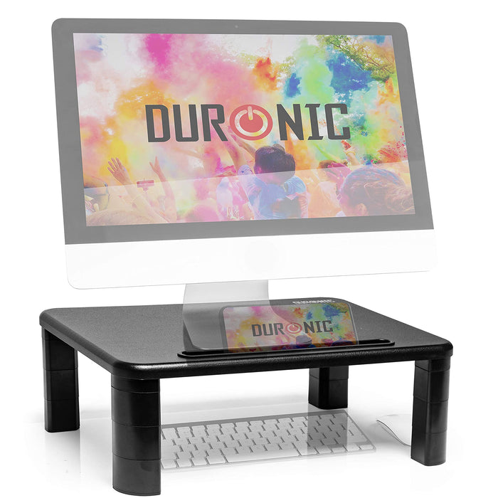 Duronic DM055 Monitorständer | 40 x 28 cm Fläche | Bis 10 kg | 4 bis 15 cm höhenverstellbar | Bildschirmständer mit Handyhalterung | Schreibtischaufsatz Monitor und Laptop | Bildschirmerhöhung LCD LED