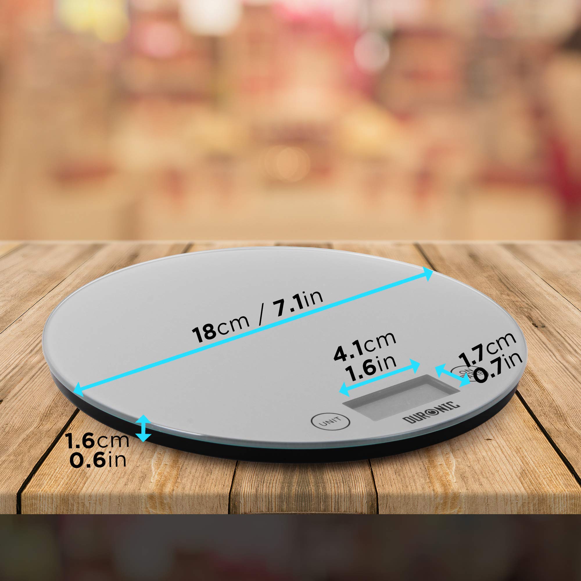 Duronic KS1055 Küchenwaage | 5 kg Digitalwaage rund | 1 g grammgenau Präzision-Feinwaage | Haushaltswaage mit Tara-Funktion | Digitale Waage mit Hold-Funktion | Lebensmittelwaage zum Backen und Kochen