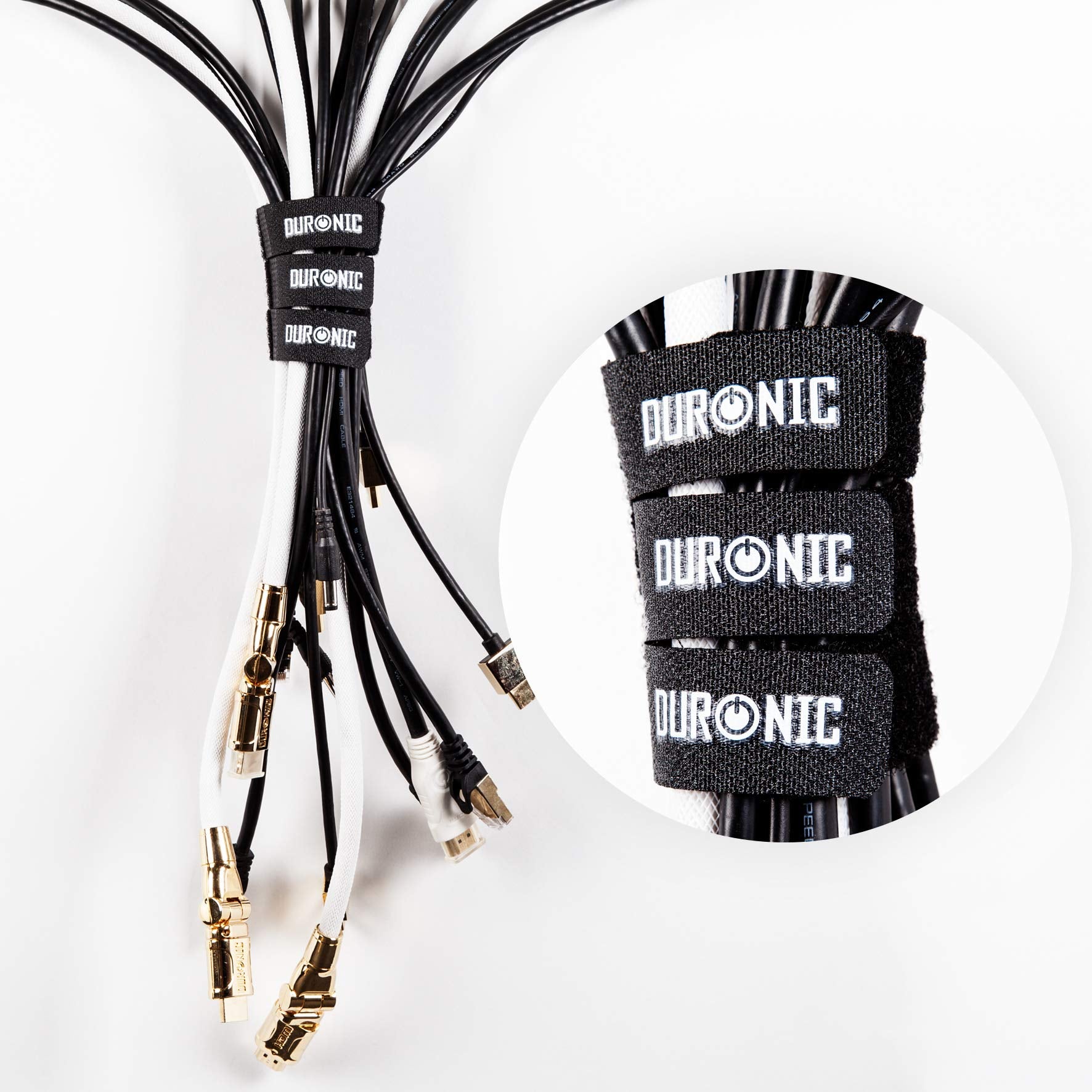 Duronic 24 STRAPS Kabelbinder | 2x15cm wiederverwendbares Klettband mit Klettverschluss | Kabelklettbänder für Kabelmanagement | Schwarze Klettkabelbinder | Wiederverschließbare Kabelorganizer
