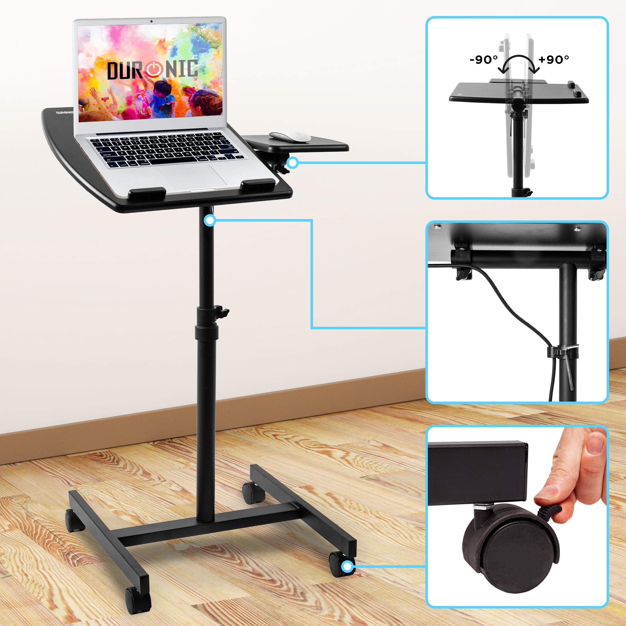 Duronic WPS17 Arbeitstisch | Laptoptisch 40 x 44 cm bis 10 kg | Computertisch mit Rollen und Mausablage | Höhenverstellbarer Projektortisch für Beamer | Sitz-Stehtisch Schreibtisch Rolltisch Zuhause