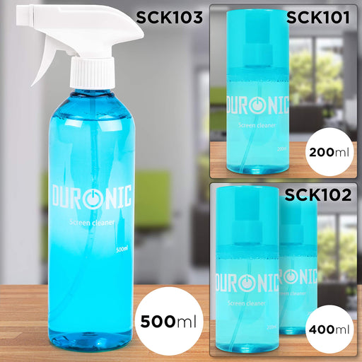Duronic SCK103 Spray Bildschirmreiniger mit Mikrofasertuch und Bürste - 500 ml Displayreiniger für Monitore, Smartphones und Tablets - Screen Cleaner für LCD und OLED - Auch als Glasreiniger geeignet