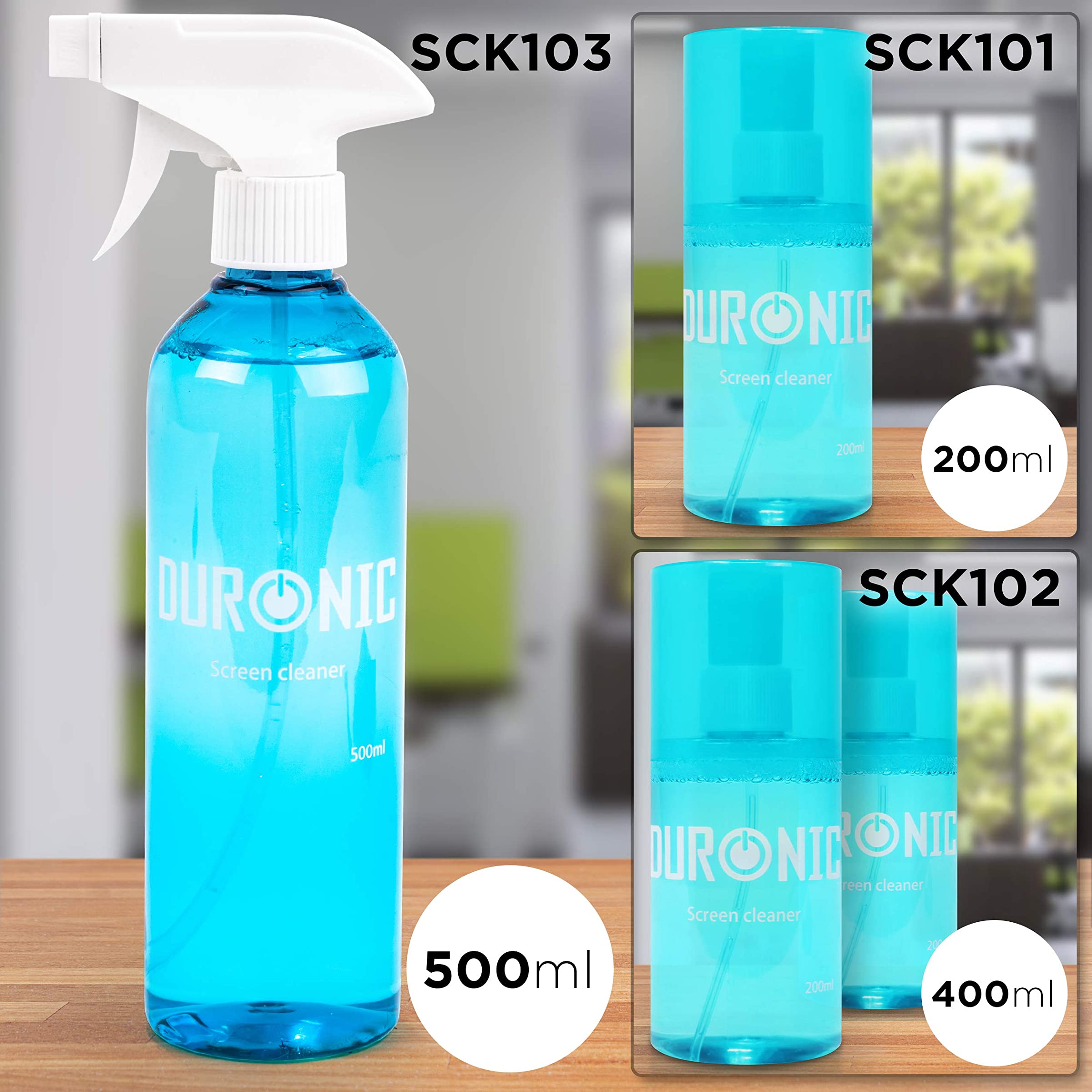 Duronic SCK102 Duo Bildschirmreiniger mit Mikrofasertuch | 2 x 200 ml Displayreiniger für Monitore, Smartphones und Tablets | Screen Cleaner für LCD und OLED | Auch als Glasreiniger geeignet