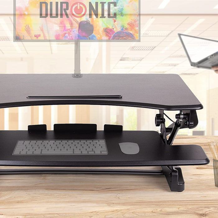 Duronic DM05D23 Workstation - Höhenverstellbar 15-49cm - Standtisch mit 90x57cm Fläche - 15kg Belastbarkeit - Sit-Stand Stehpult mit Tastaturhalterung - Ergonomischer Schreibtisch-Aufsatz - Stehtisch
