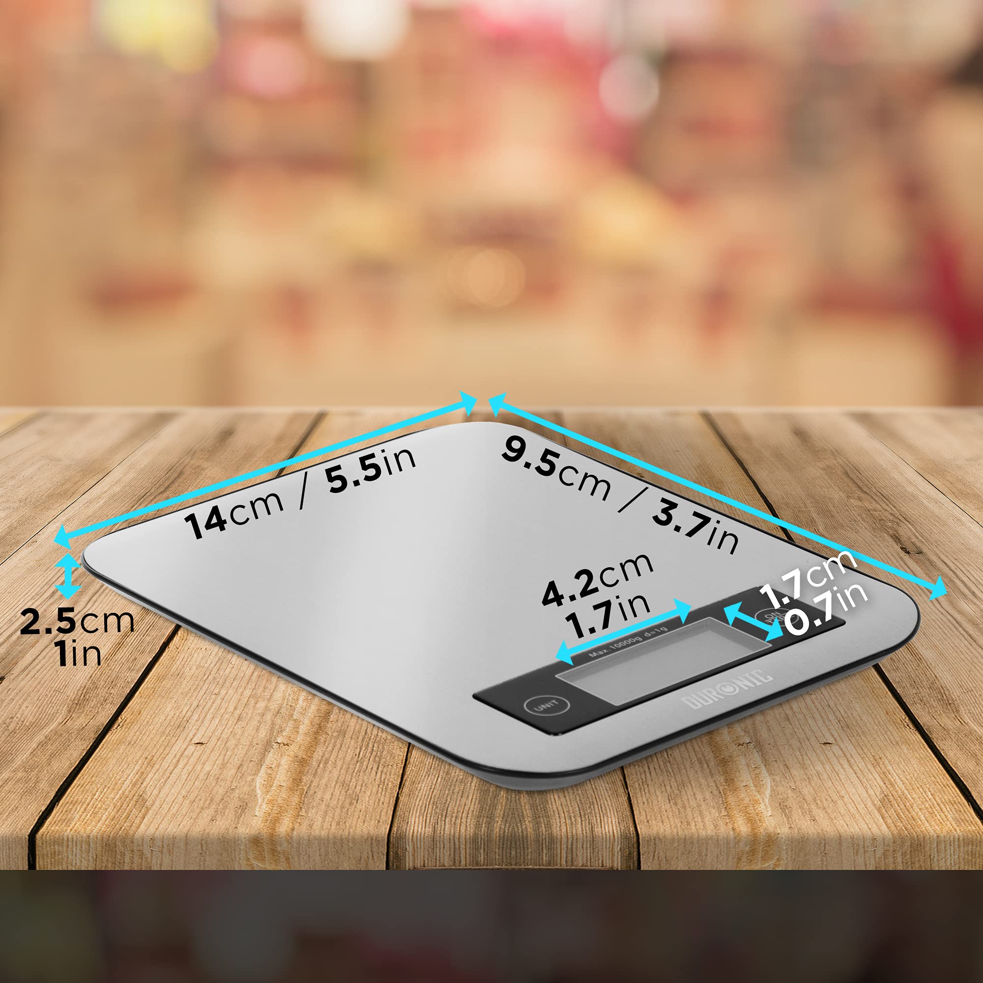 Duronic KS1007 Küchenwaage | 10 kg Digitalwaage | 1 g grammgenau Präzision-Feinwaage | Haushaltswaage mit Tara-Funktion | Digitale Waage mit Hold-Funktion | Lebensmittelwaage zum Backen und Kochen