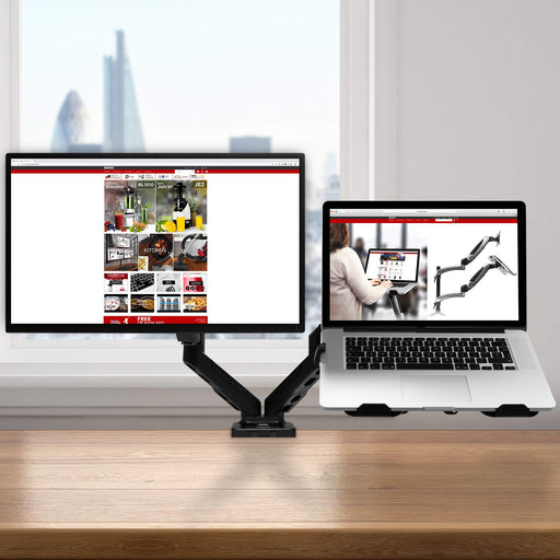 Duronic DMDCL1X1 Laptop- und Monitorhalterung - Ideal für Home Office - Monitor bis 27 Zoll - Display und Notebook bis 6,5 kg - Höhenverstellbar mit Gasdruckfeder - Pivot 360° - Bildschirm neigbar