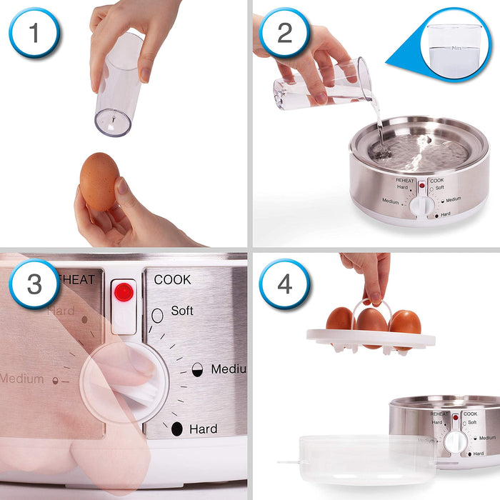 Duronic EB35 Eierkocher, für 1 bis 7 Eier - Härtegradeinstellung und Timer, Eier auf 2 verschiedene Arten gleichzeitig vorbereiten - Inklusive Messbecher und Eierstecher