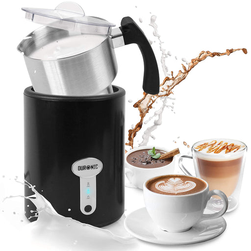 Duronic MF500 BK Automatischer Milchaufschäumer | 500 ml Behälter mit Induktion | Elektrischer Milchschäumer mit 2x Rühreinsatz | Heißer und kalter Milchschaum für Kaffee, Kakao | Rühren und Schäumen