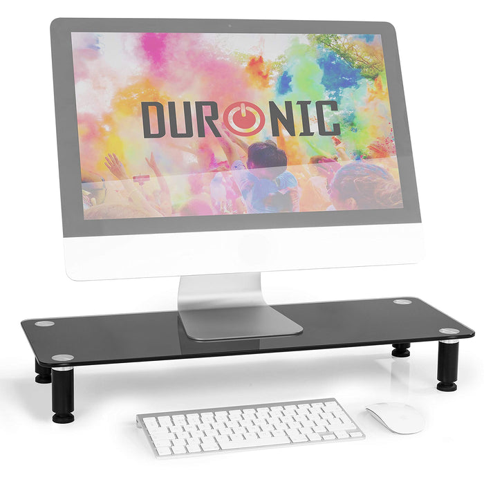 Duronic DM052-4 Monitorständer | 70 x 24 cm schwarze Glasplatte | Bis 20 kg | Ergonomischer Bildschirmständer Schreibtisch | Schreibtischaufsatz Monitor und Laptop | Bildschirmerhöhung LCD LED OLED TV