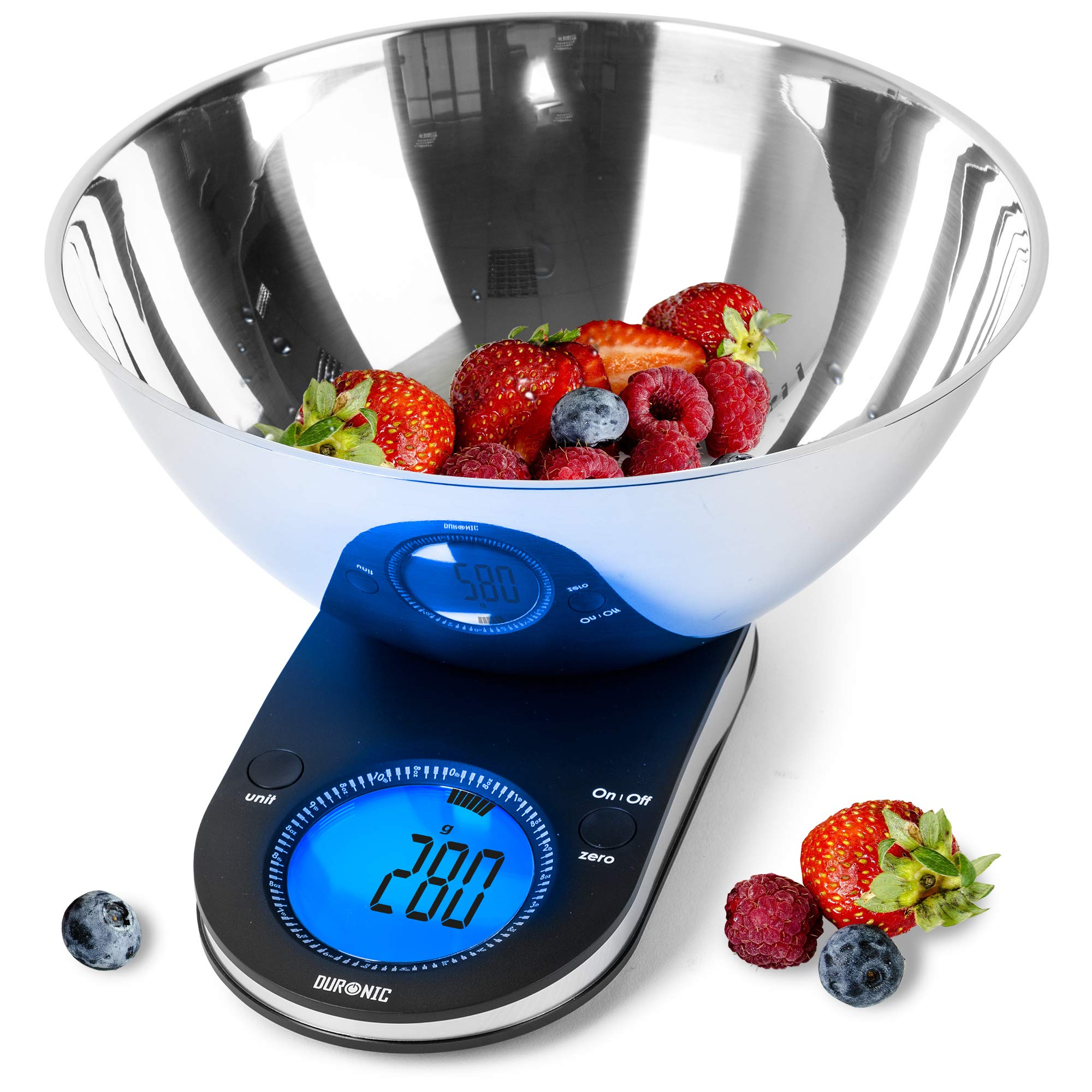 Duronic KS5000 Küchenwaage | 5 kg Digitalwaage oval mit 3 L abnehmbarer Schüssel | 1 g grammgenau Präzision-Feinwaage | Haushaltswaage mit Tara-Funktion | Digitale Waage mit Hold-Funktion | Zum Backen
