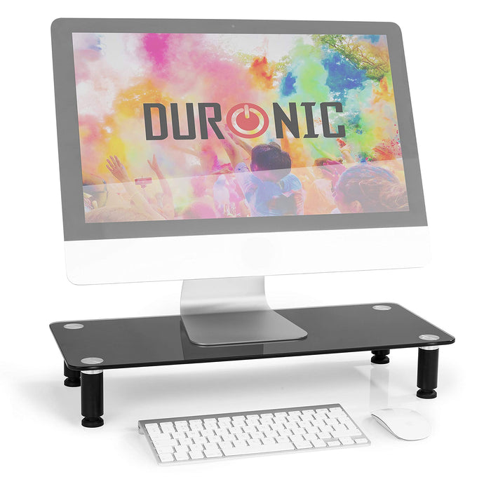Duronic DM052-2 Monitorständer | 56 x 24 cm schwarze Glasplatte | Bis 20 kg | Ergonomischer Bildschirmständer Schreibtisch | Schreibtischaufsatz Monitor und Laptop | Bildschirmerhöhung LCD LED OLED TV