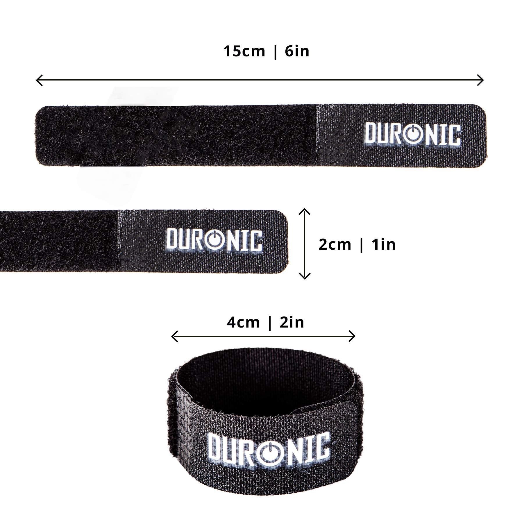 Duronic 24 STRAPS Kabelbinder | 2x15cm wiederverwendbares Klettband mit Klettverschluss | Kabelklettbänder für Kabelmanagement | Schwarze Klettkabelbinder | Wiederverschließbare Kabelorganizer