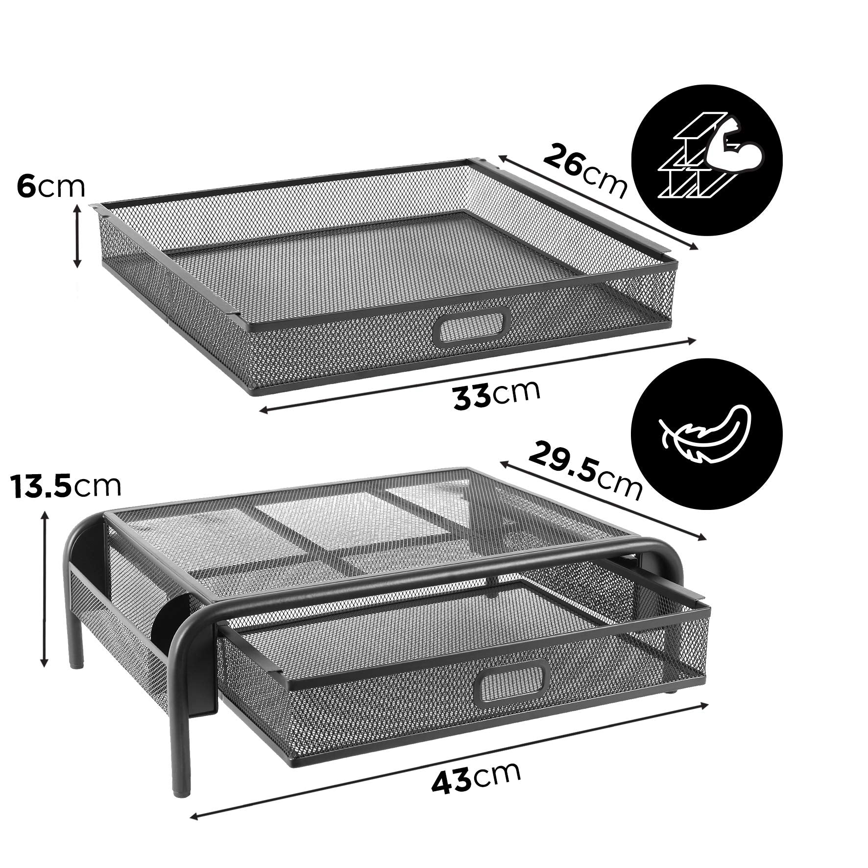 Duronic DM072 Bildschirmerhöhung mit Schublade | 10 kg Kapazität | Ergonomische Monitorhalterung Schwarz | Monitorerhöhung 33 cm x 26 cm | Notebookständer | TV Ständer