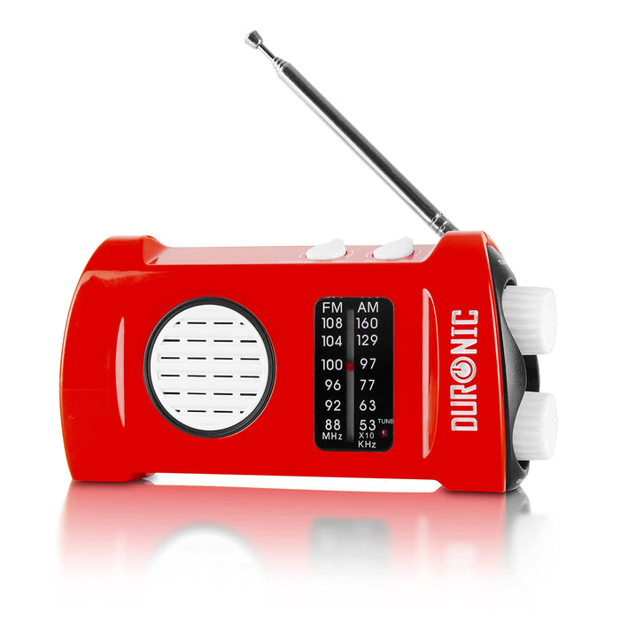 Duronic Ecohand Radio AM/FM - Wiederaufladbar - Kurbelradio mit Dynamo - Mit LED Taschenlampe - Mit Kopfhöreranschluss - Bis zu 2,5h Musik mit voller Ladung - Ladefunktion für Handy - Notfallradio
