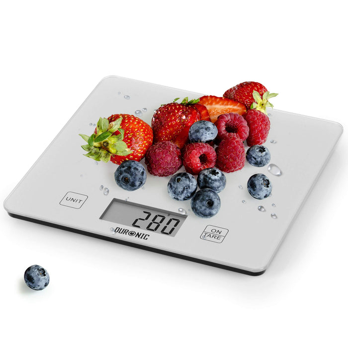 Duronic KS1080 ultradünne Digitale Küchenwaage / Digitalwaage / Elektronische Waage, Glasoberfläche, LCD Display, 5 kg, Tara-Funktion—