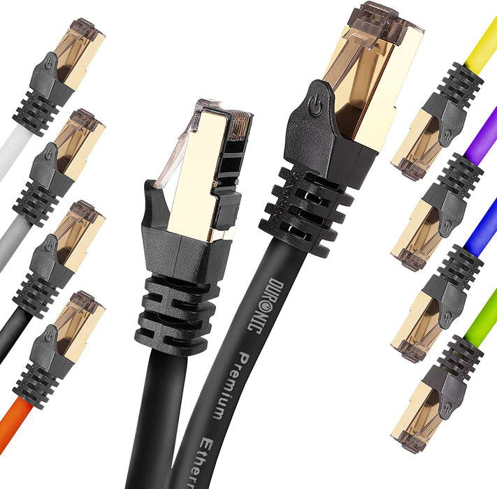 Duronic CAT8 BK 1,5 m Ethernet Netzwerkkabel | S/FTP Ethernet-Netzwerkkabel | Superschneller Patch-Ethernet-Kabel | Bis zu 2 GHz / 2000 MHz | RJ45-Anschlüsse | 40 Gigabit Datenübertragung
