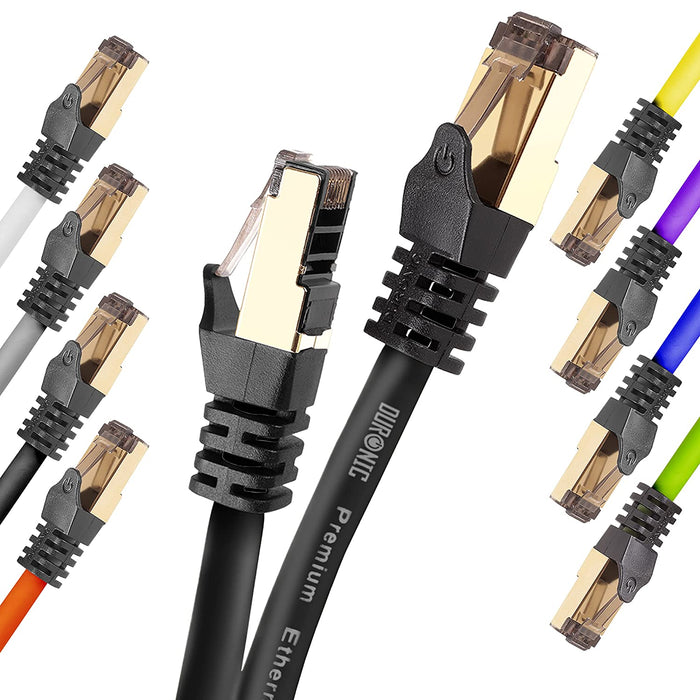 Duronic CAT8 BK 15 m Ethernet Netzwerkkabel | S/FTP Ethernet-Netzwerkkabel | Superschneller Patch-Ethernet-Kabel | Bis zu 2 GHz / 2000 MHz | RJ45-Anschlüsse | 40 Gigabit Datenübertragung