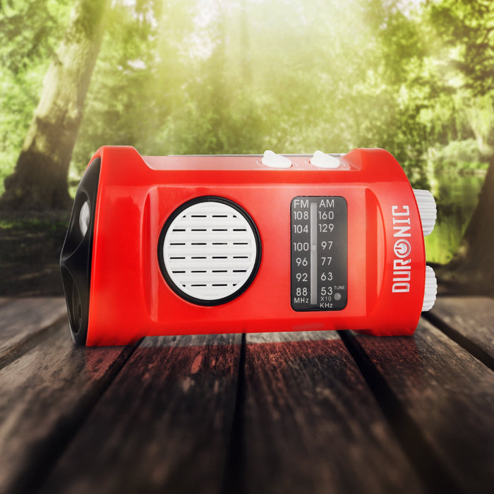 Duronic Ecohand Radio AM/FM - Wiederaufladbar - Kurbelradio mit Dynamo - Mit LED Taschenlampe - Mit Kopfhöreranschluss - Bis zu 2,5h Musik mit voller Ladung - Ladefunktion für Handy - Notfallradio