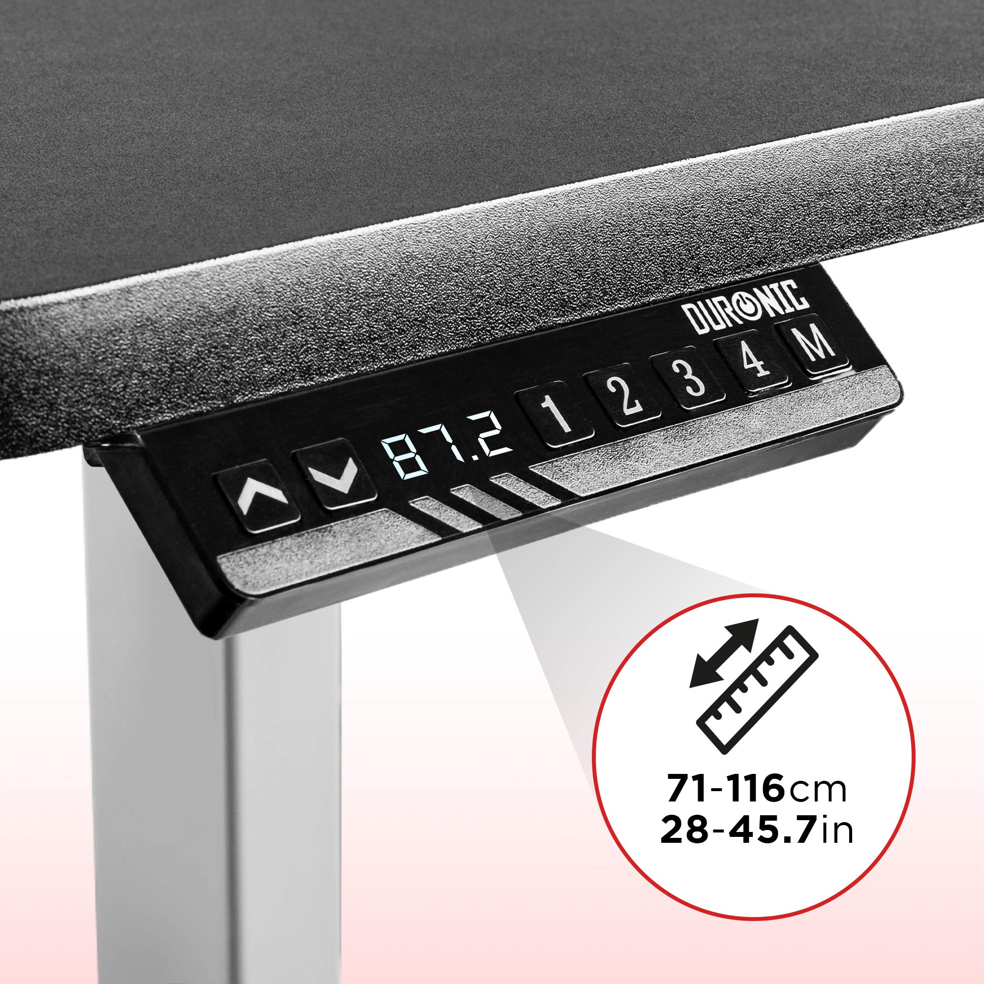 Duronic TM22 GY Schreibtisch Tischgestell | Elektrisch höhenverstellbar bis 116 cm | Gestell für Tischplatten bis 180 cm | Tischbein stufenlos 2 Motoren | 4 Memory Slots | Computertisch Home Office