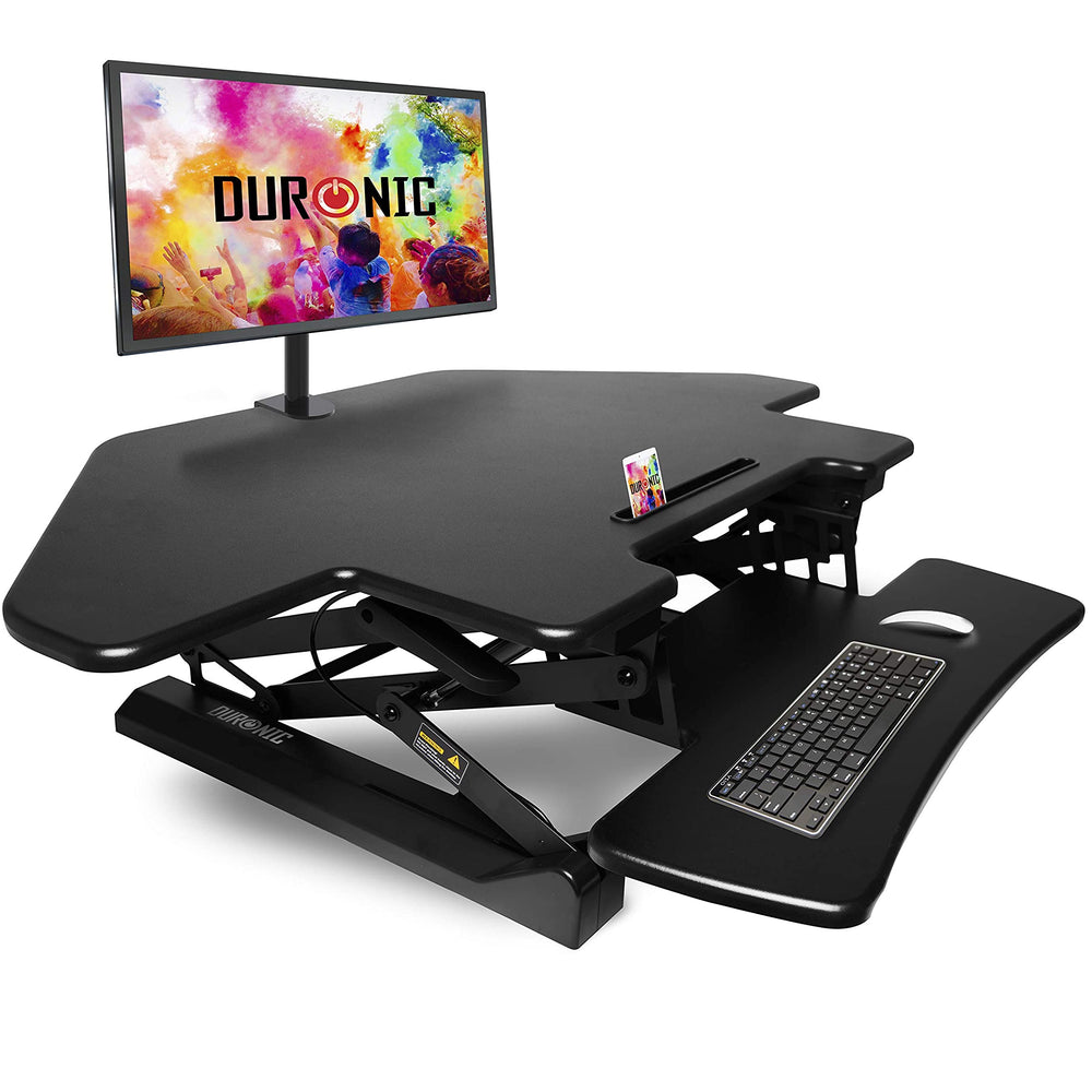 Duronic DM05D5 Höhenverstellbarer Schreibtischaufsatz - Sitz Steh Computertisch - 110 x 60cm Fläche - Stehpult mit Tastaturablage - Steharbeitsplatz Workstation - 15kg Kapazität - Zusatz Standtisch