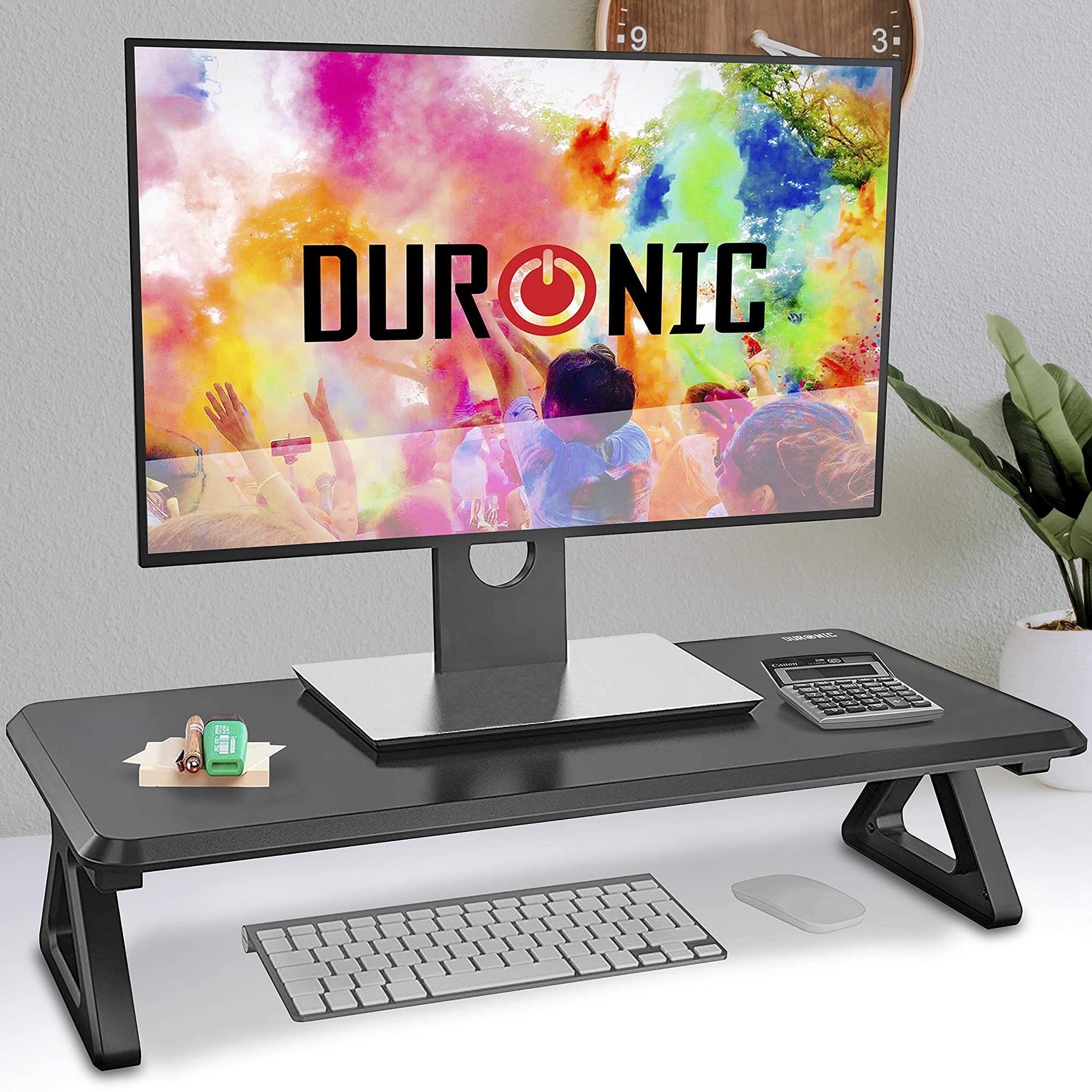 Duronic DM06-1 BK Monitorständer | 62 x 30 cm Fläche | Bis 10kg | 15cm Höhe | Ergonomischer Bildschirmständer Schreibtisch | Schreibtischaufsatz Monitor und Laptop | Bildschirmerhöhung LCD LED OLED TV