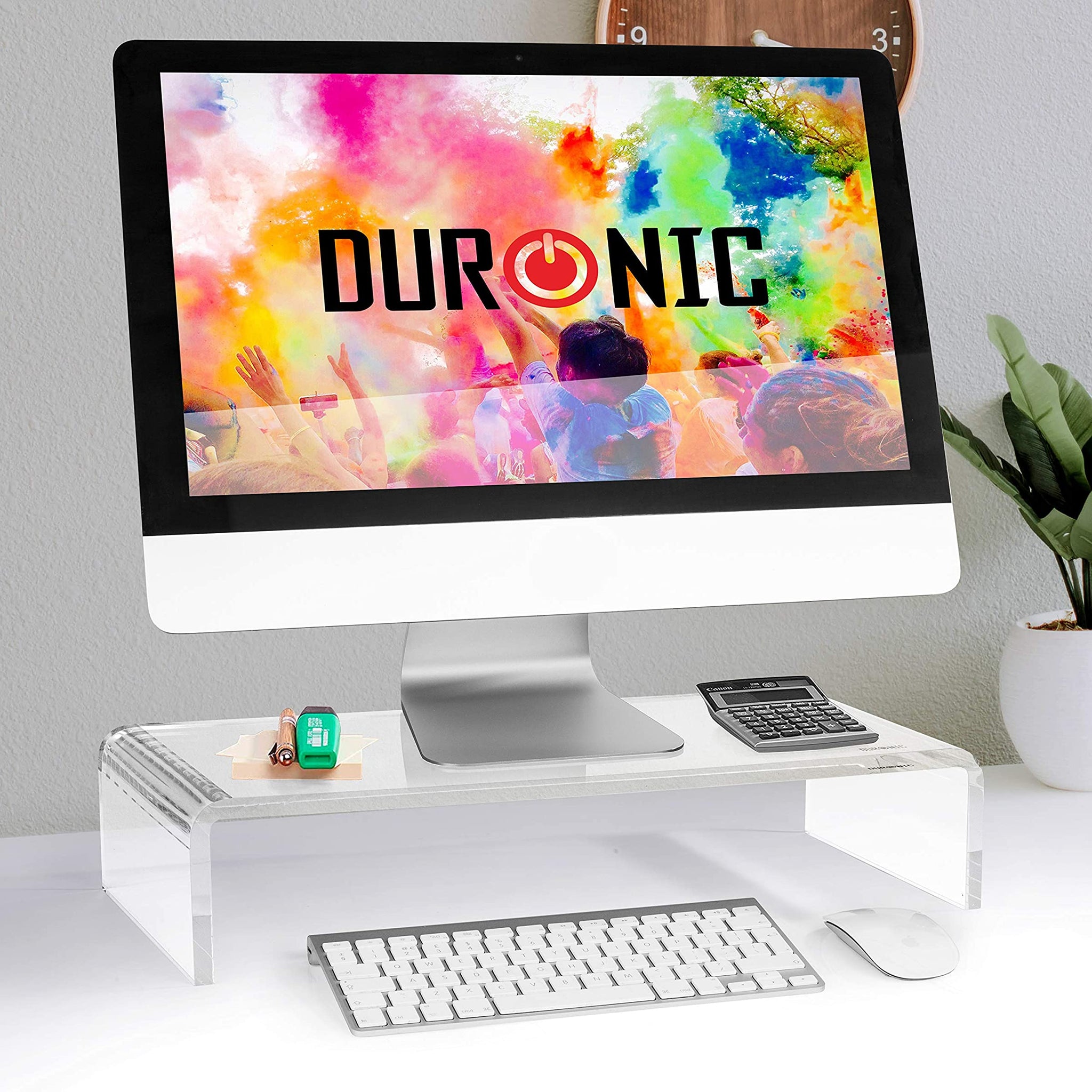 Duronic DM053 Monitorständer | 50 x 20 cm Acrylglasplatte | Bis 30 kg | Ergonomischer Bildschirmständer Schreibtisch | Schreibtischaufsatz Monitor und Laptop | Bildschirmerhöhung LCD LED OLED TV