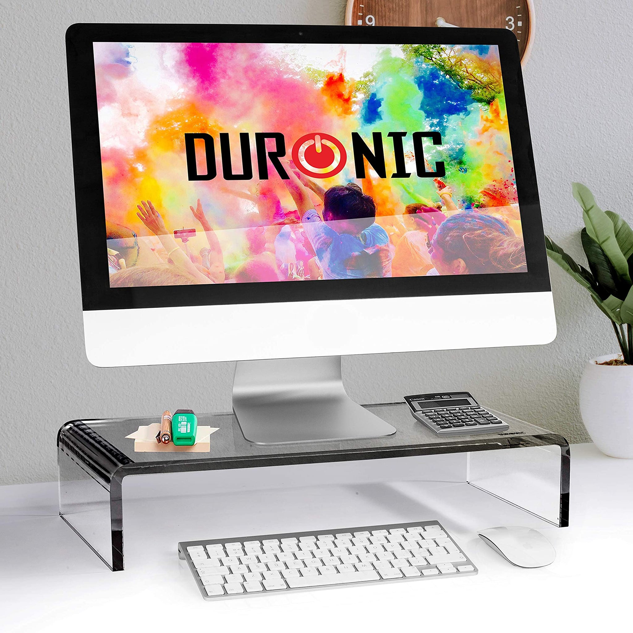 Duronic DM054 Monitorständer | 50 x 20 cm schwarze Acrylglasplatte | Bis 30 kg | Ergonomischer Bildschirmständer Schreibtisch | Schreibtischaufsatz Monitor und Laptop | Bildschirmerhöhung LCD LED TV