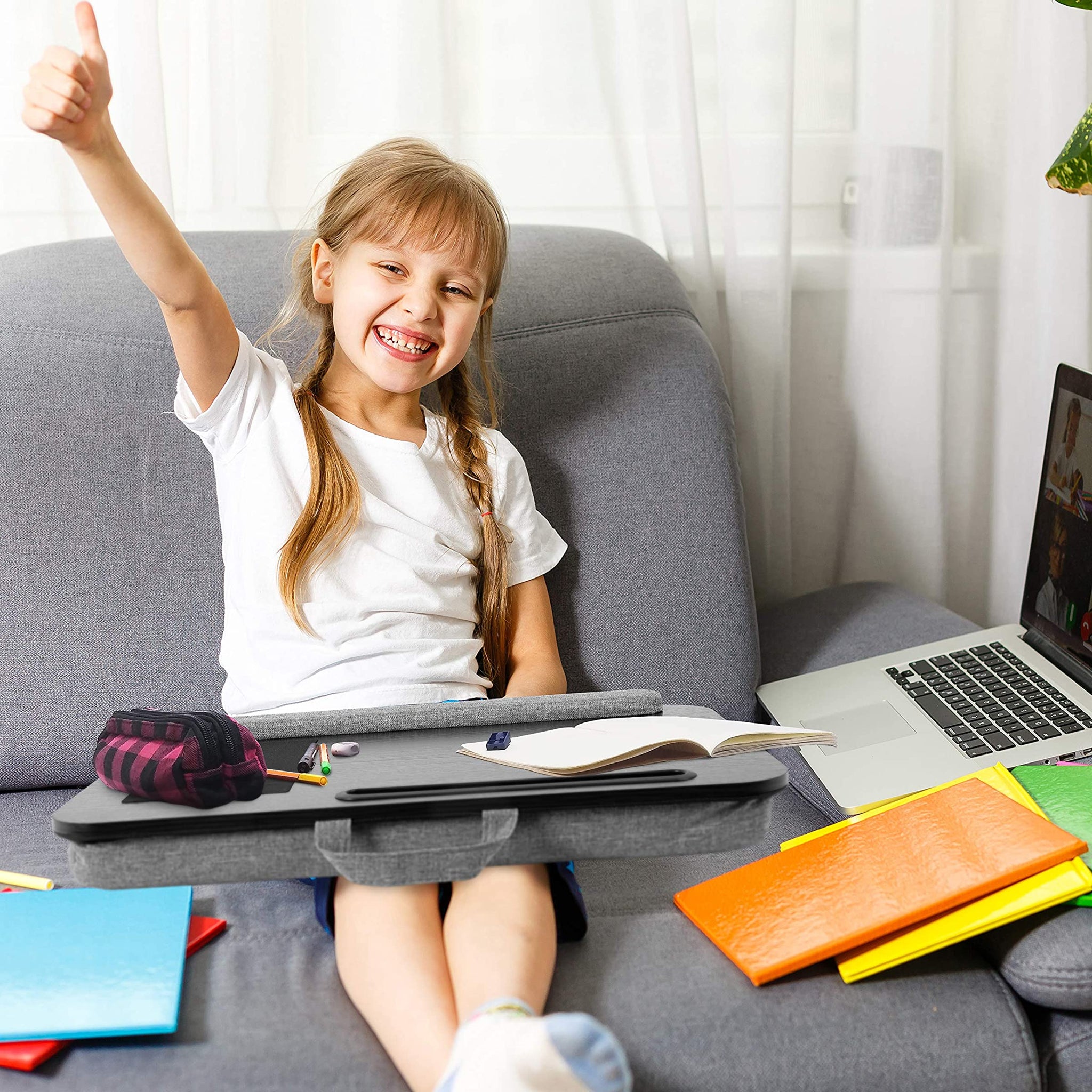 Duronic DML433 Laptopständer mit Handgelenkpolster | Ergonomischer Laptop Tisch mit Kissen | Laptop Halterung mit Schaumstoffkissenstütze |Große Plattform mit integriertem Griff