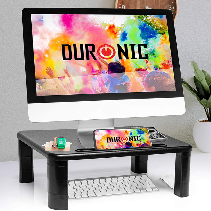 Duronic DM055 Monitorständer | 40 x 28 cm Fläche | Bis 10 kg | 4 bis 15 cm höhenverstellbar | Bildschirmständer mit Handyhalterung | Schreibtischaufsatz Monitor und Laptop | Bildschirmerhöhung LCD LED