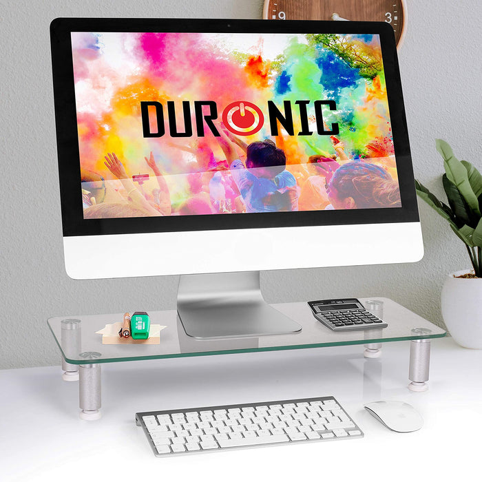 Duronic DM052-1 Monitorständer | 56 x 24 cm transparente Glasplatte | Bis 20 kg | Ergonomischer Bildschirmständer Schreibtisch | Schreibtischaufsatz Monitor und Laptop | Bildschirmerhöhung LCD LED TV