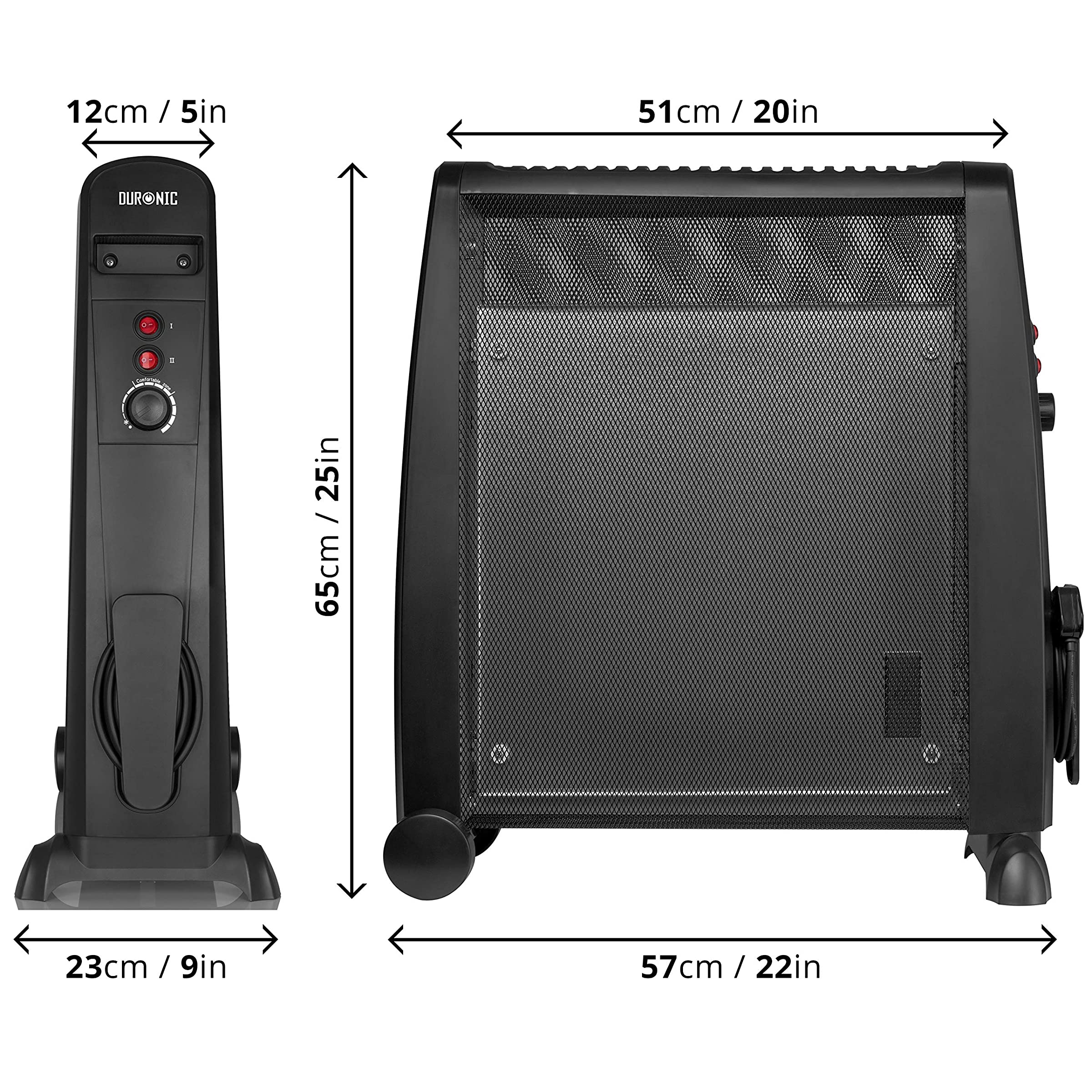 Duronic HV101 Elektroheizkörper 2500 Watt mit Thermostat | Mica-Glimmerpaneele heizen in 1 Min auf | Energiesparende Heizung mit 2 Stufen | Mobil mit Rädern | Ideal für Home-Office, Schlafzimmer