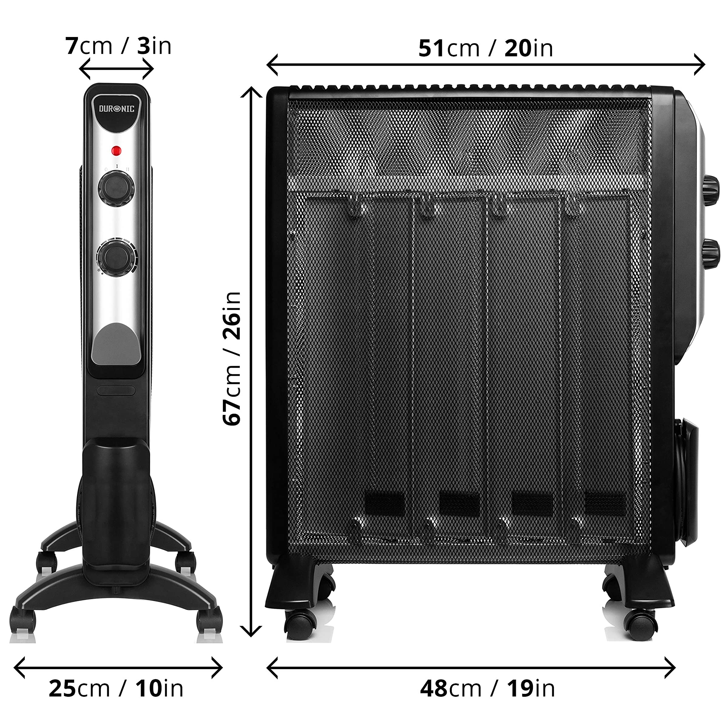 Duronic HV220 BK Elektroheizkörper | Energiesparende Heizung mit Thermostat | 2 Stufen Heizgerät | 2000 Watt Heizkörper mit Überhitzungsschutz | Wärmewellen mit Antifrostschutz | 1 Minute Aufheizzeit