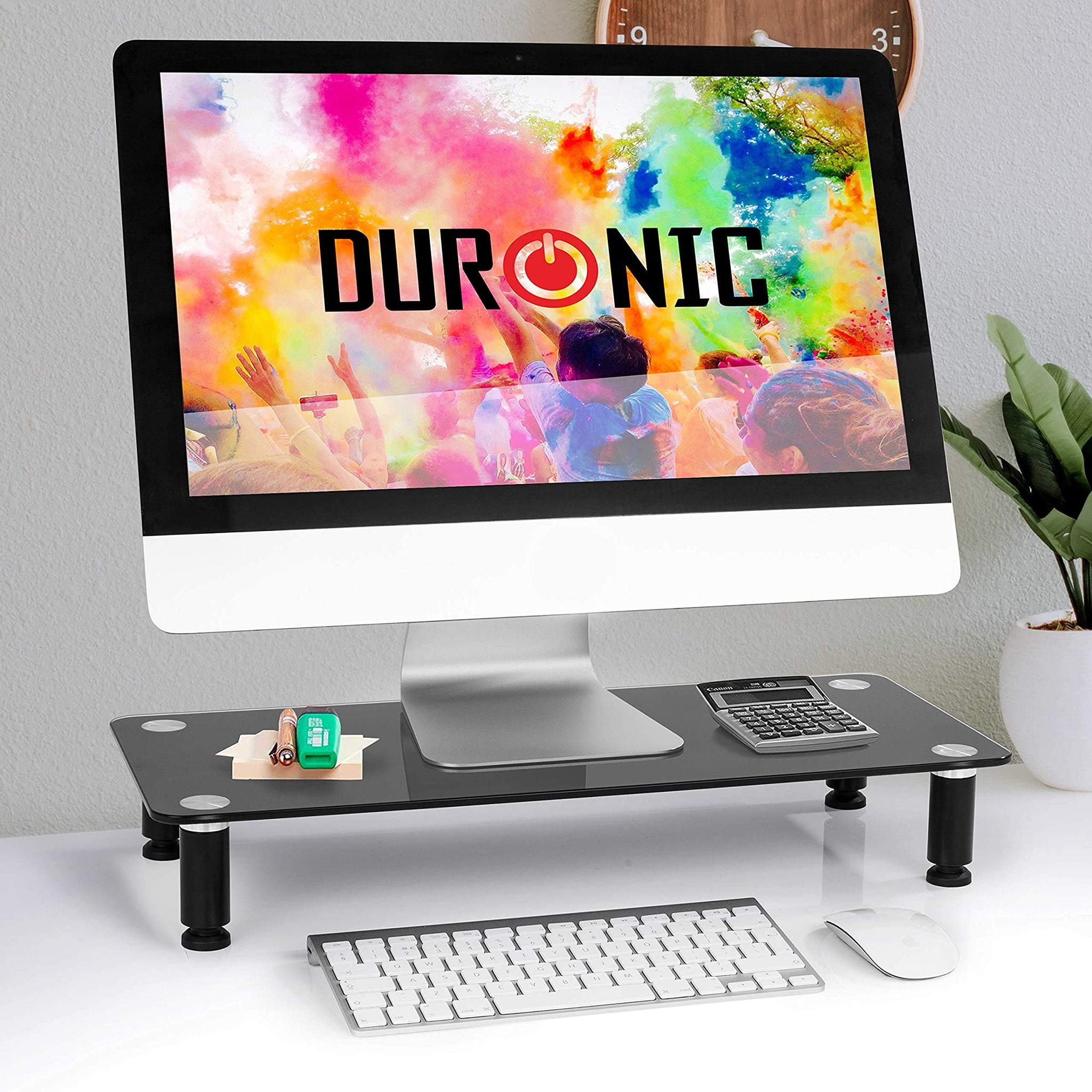 Duronic DM052-2 Monitorständer | 56 x 24 cm schwarze Glasplatte | Bis 20 kg | Ergonomischer Bildschirmständer Schreibtisch | Schreibtischaufsatz Monitor und Laptop | Bildschirmerhöhung LCD LED OLED TV