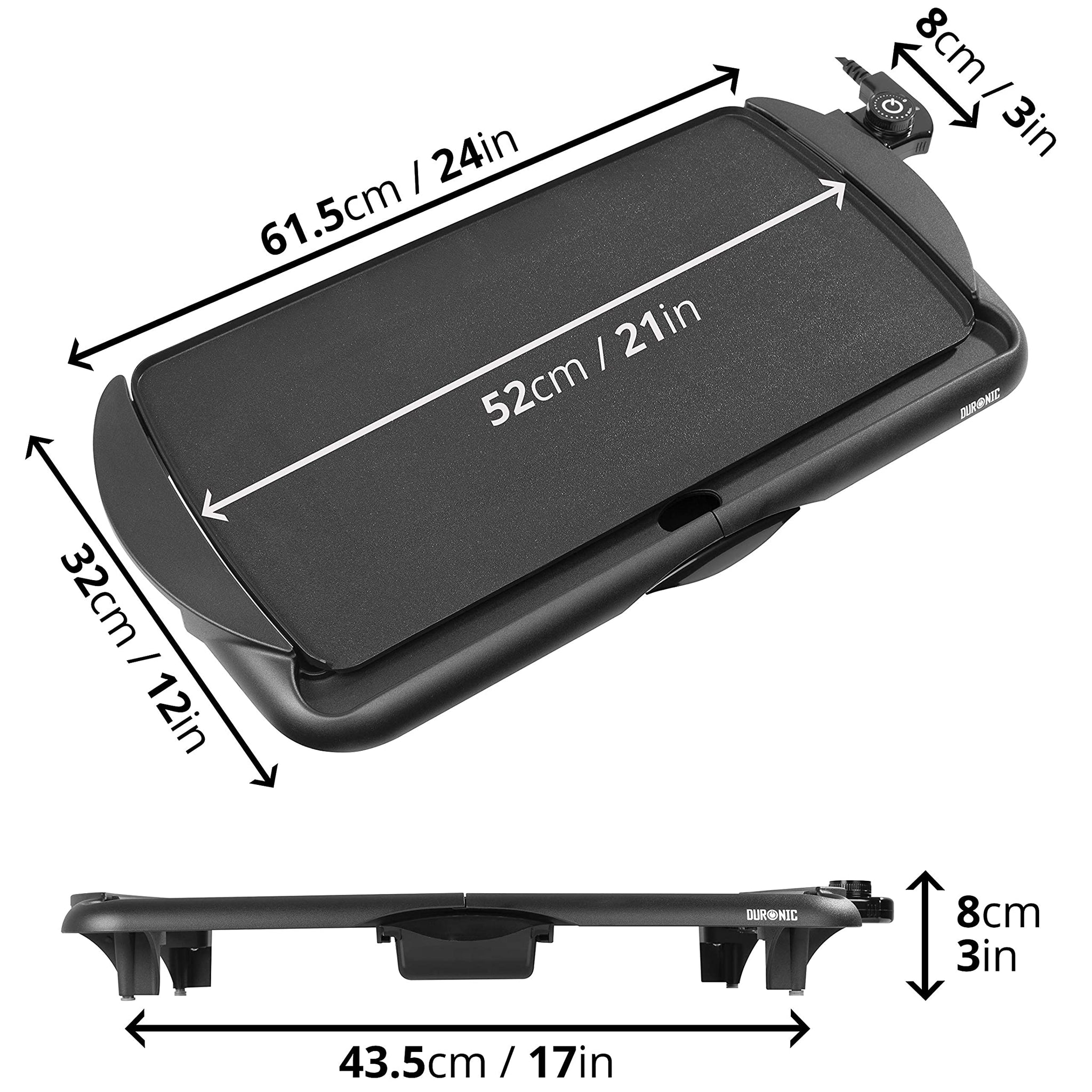 Duronic GP20 elektrischer Tischgrill 2000 W, Plancha Teppanyaki Grill, 52 x 27 cm Grillplatte, Flache Antihaft Oberfläche zur einfachen Reinigung, Stufenlose Temperatureinstellung, Okonomiyaki