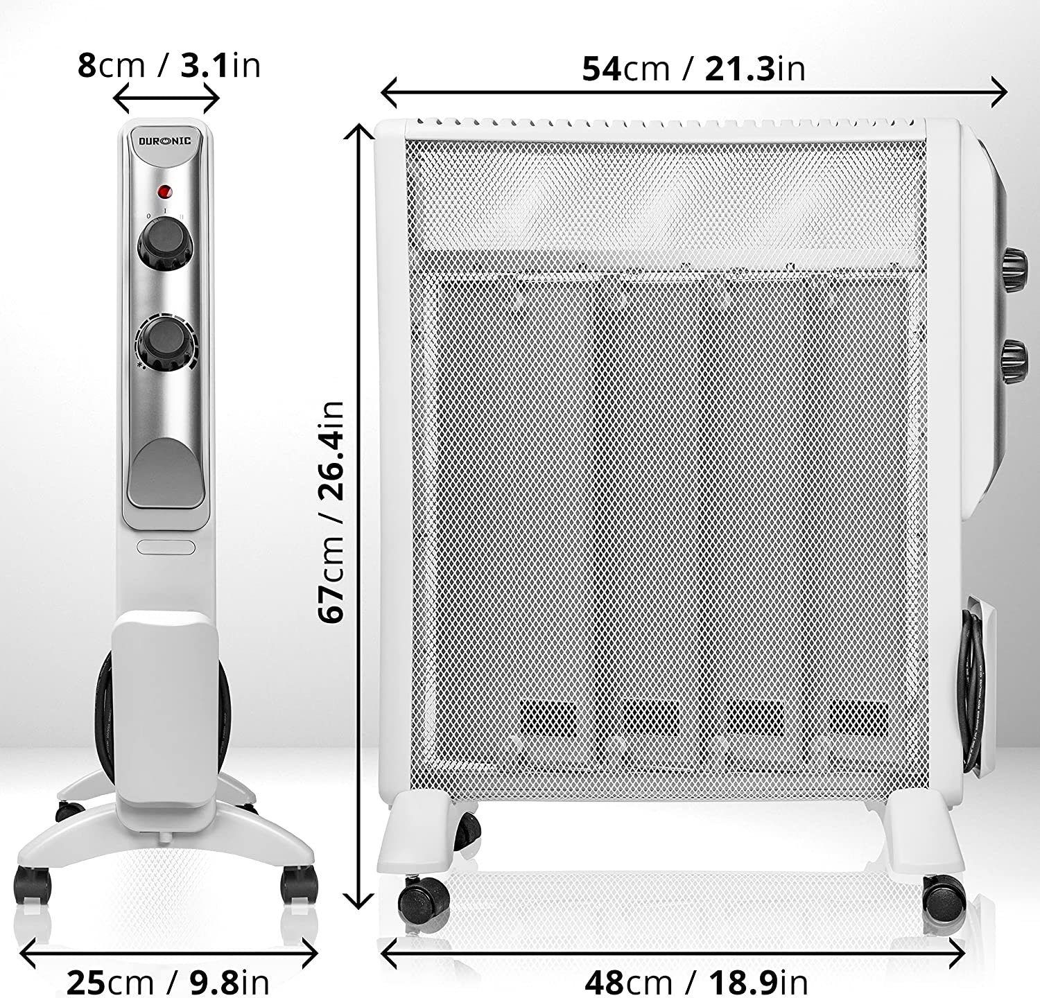 Duronic HV220 WE Elektroheizkörper | 2000 W Wärmewellen Heizung | Heizgerät mit 2 Stufen | Konvektor mit Thermostat | Mica Heizelement | 1 Minute Aufheizzeit | Überhitzungsschutz | Antifrostschutz