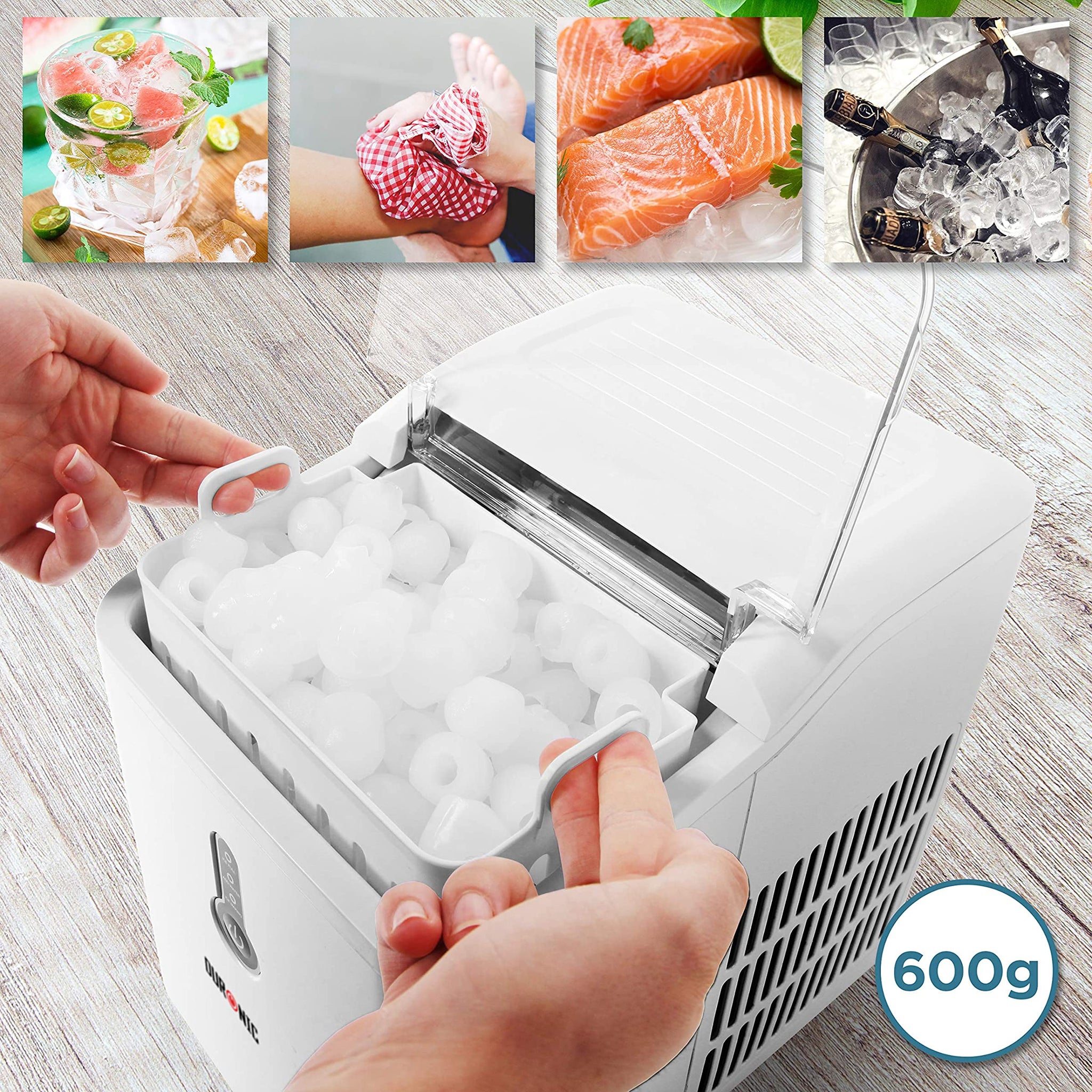 Duronic ICM120 Automatische Eiswürfelmaschine | 9 Eiswürfel in 7-9 min | 1,5 L Wassertank | Bis zu 12 kg pro 24 Stunden | 600 g Kapazität | Eismaschine 120W | Eiswürfelbereiter