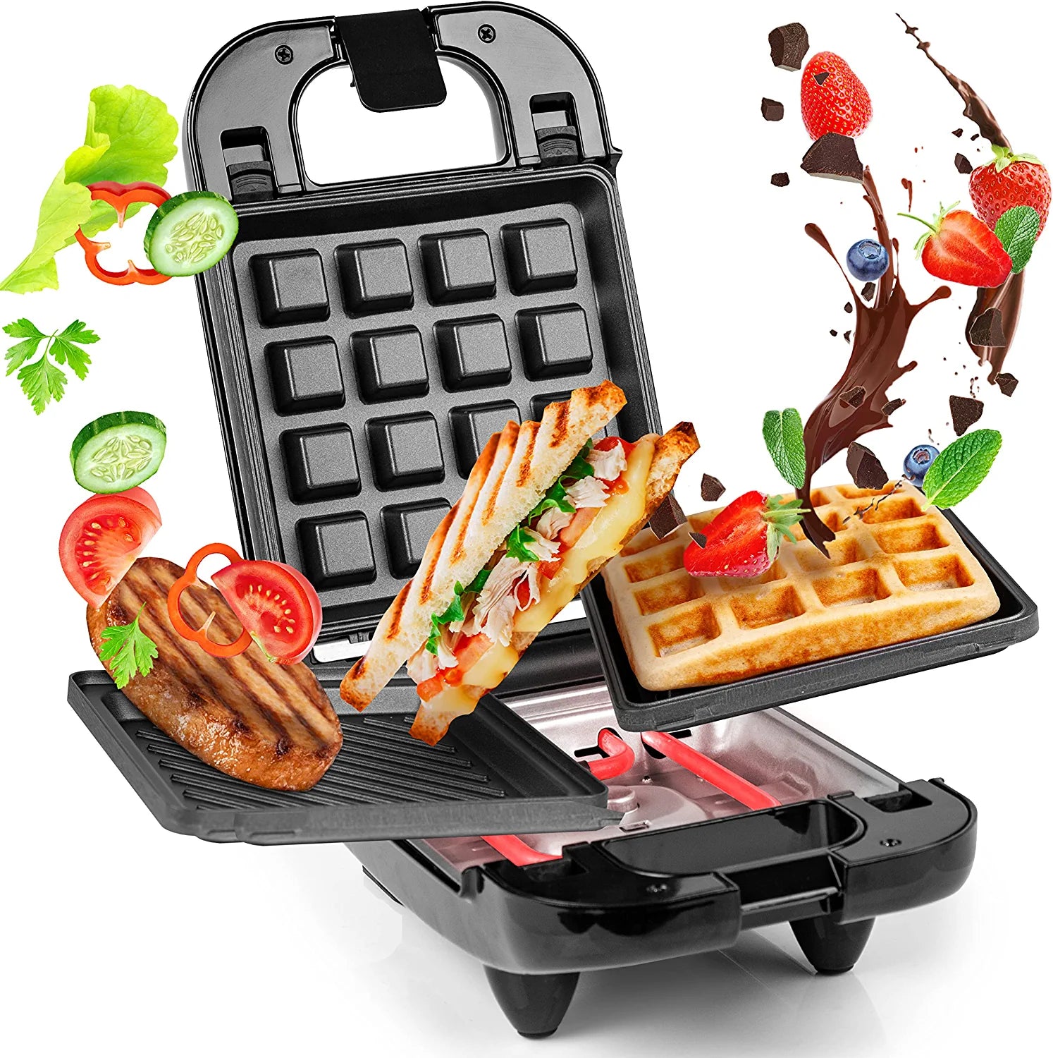 Duronic WM32 Waffeleisen | Mini 2-in-1 Waffelautomat für 1 Waffel | Sandwich Maker 650 Watt | Abnehmbare Antihaft-Kochplatten | Automatische Temperaturregelung | Für hausgemachte belgische Waffeln