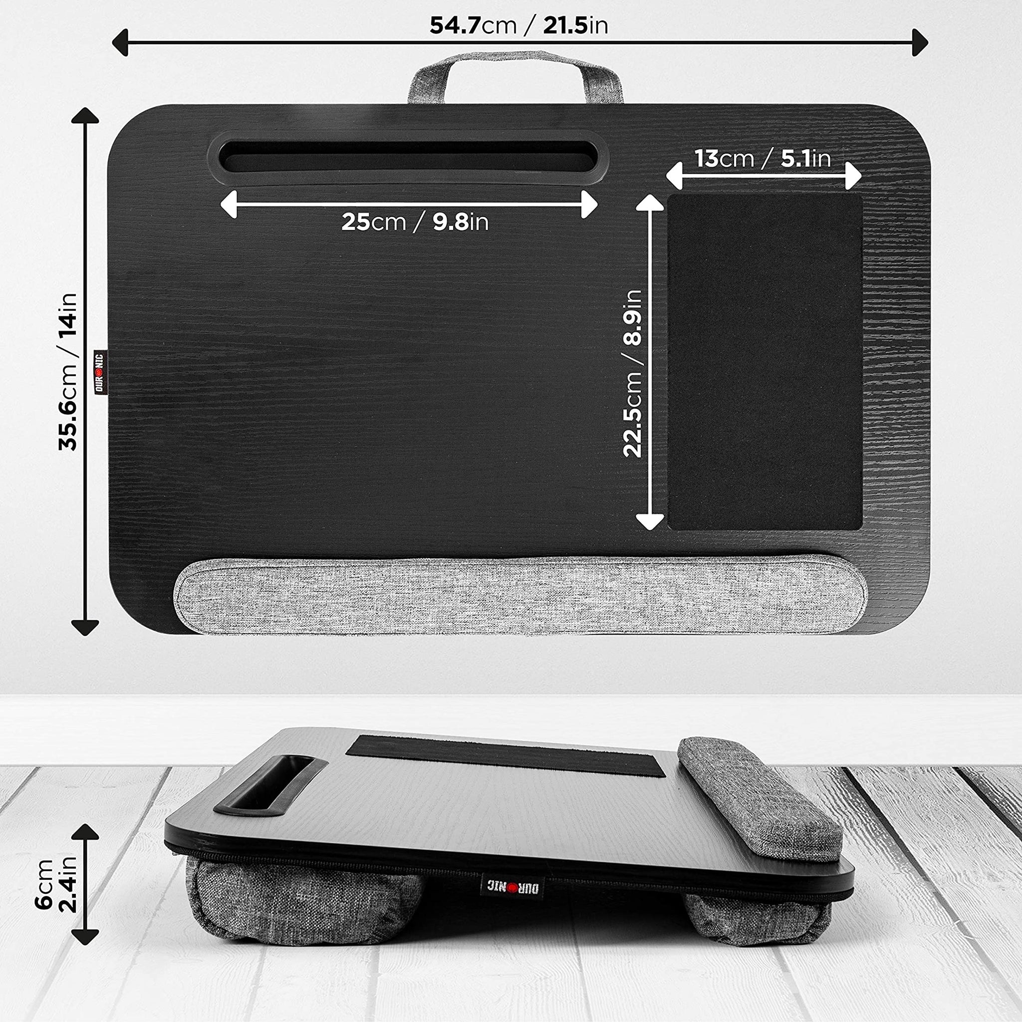 Duronic DML433 Laptopständer mit Handgelenkpolster | Ergonomischer Laptop Tisch mit Kissen | Laptop Halterung mit Schaumstoffkissenstütze |Große Plattform mit integriertem Griff