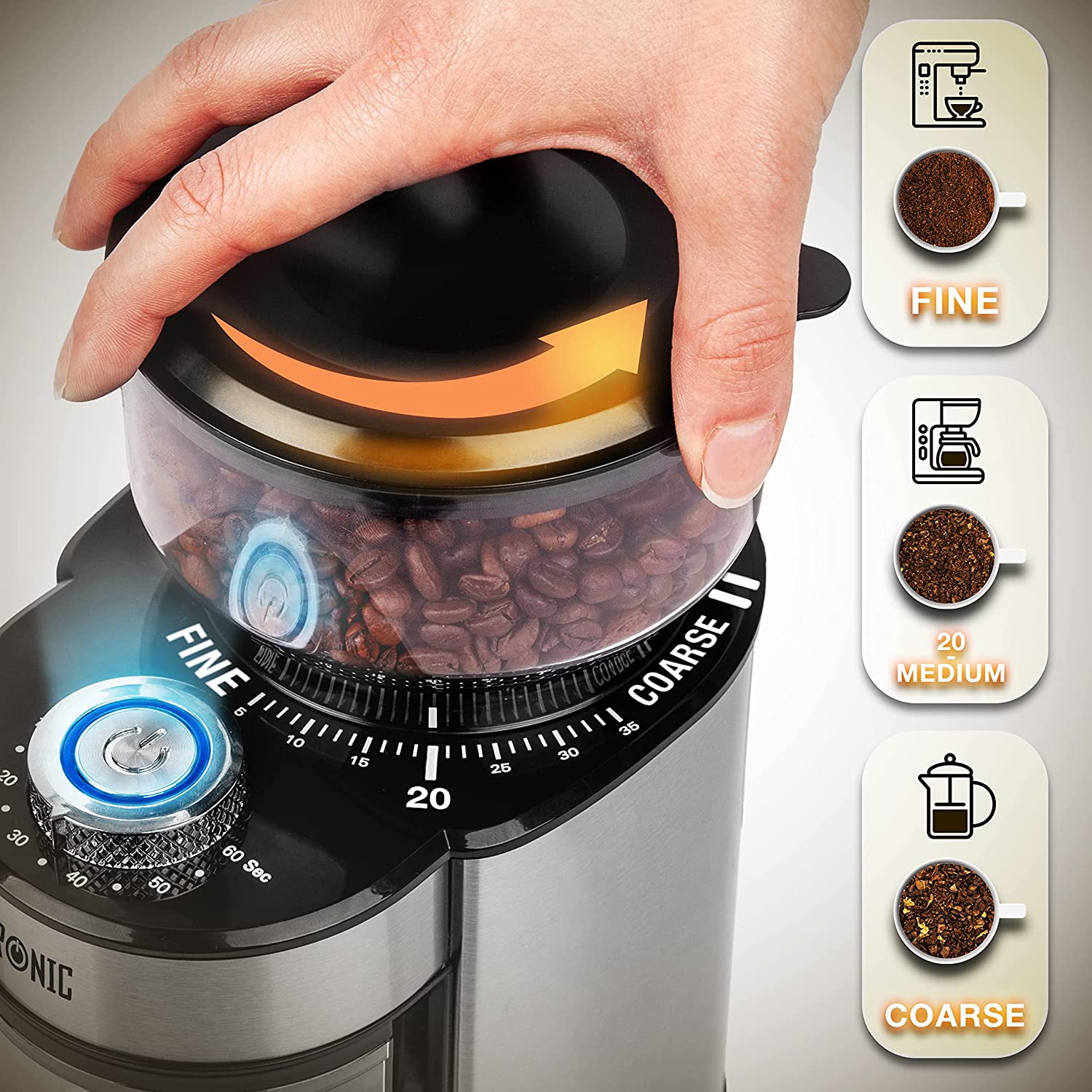 Duronic BG200 Kaffeemühle Mahlgrad