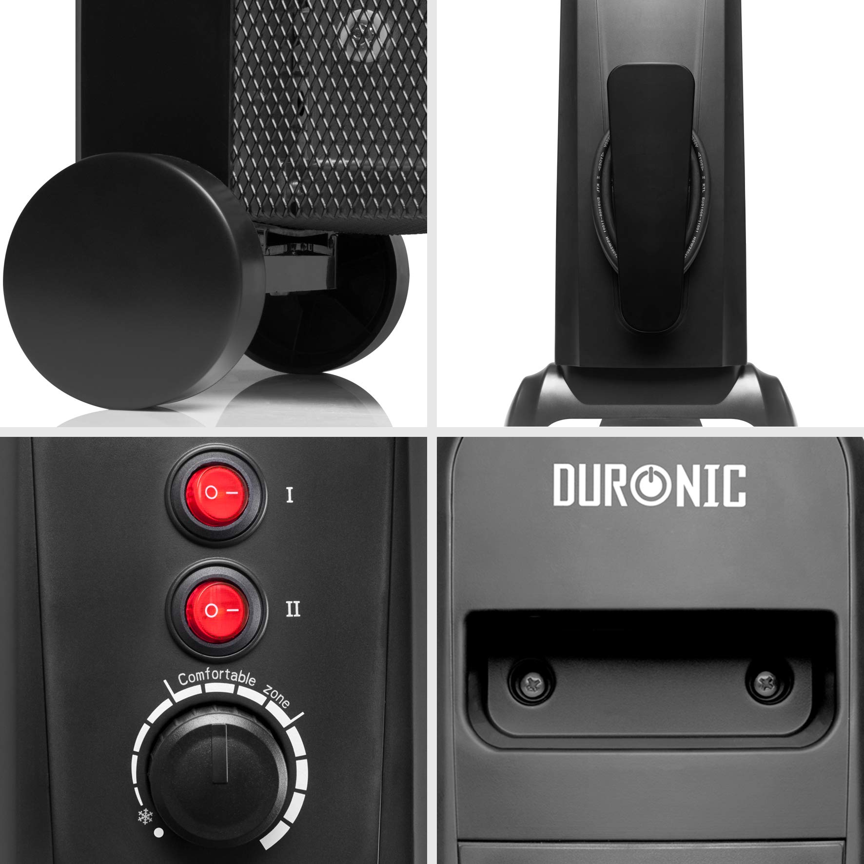 Duronic HV101 Heizung Rollen Kabelmanagement Bedienfeld