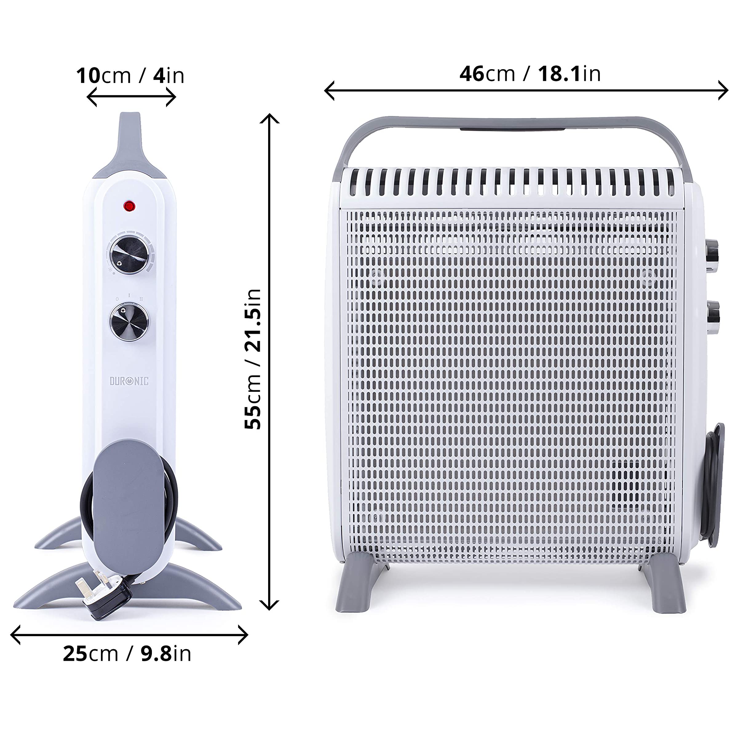 Duronic HV180 WE Heizung Maße