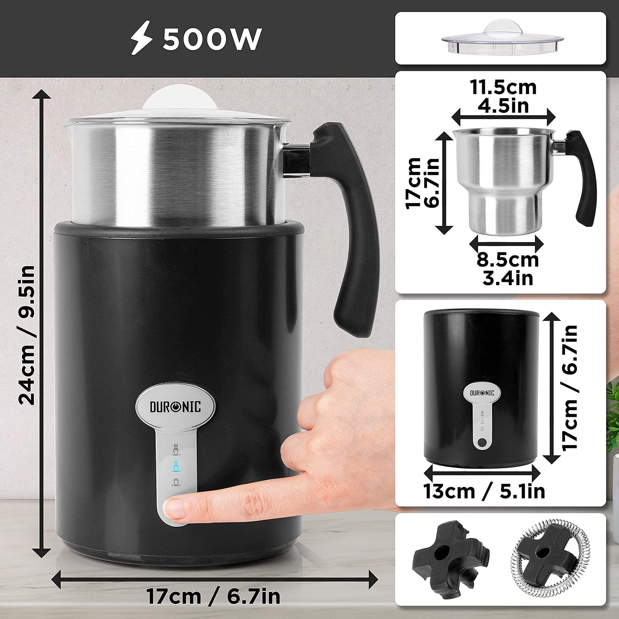 Duronic MF500 BK Milchaufschäumer Maße Leistung
