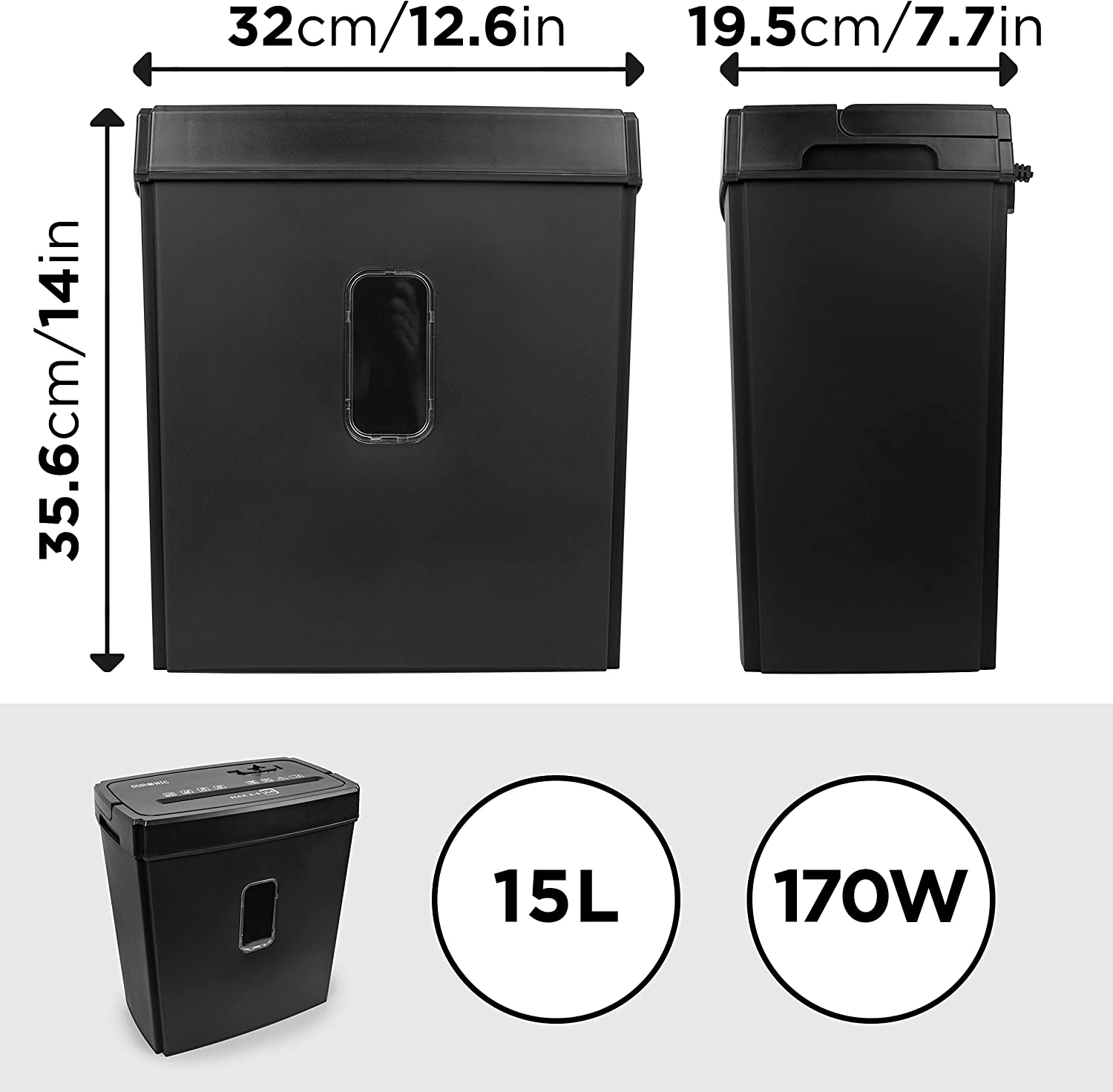 Duronic PS657 Aktenvernichter Maße Volumen Leistung